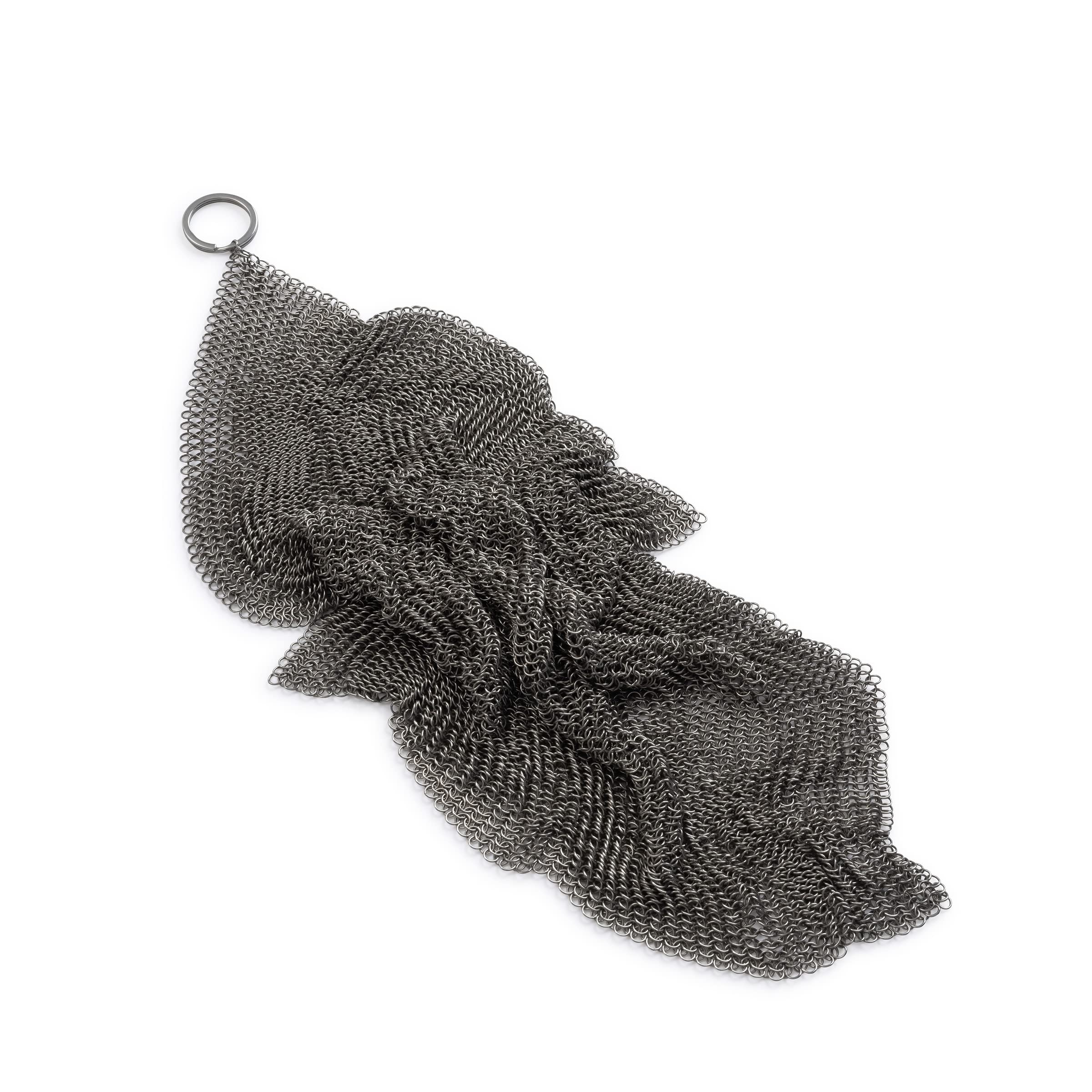Premium Stainless Steel Cleaning Mesh Scrubber for Cast Iron Pans - Heavy Duty Grill Brush & Skillet Cleaner - Rust-Free Chainmail Scrubber for Kitchen, Camping & Outdoor Cooking Accessories
