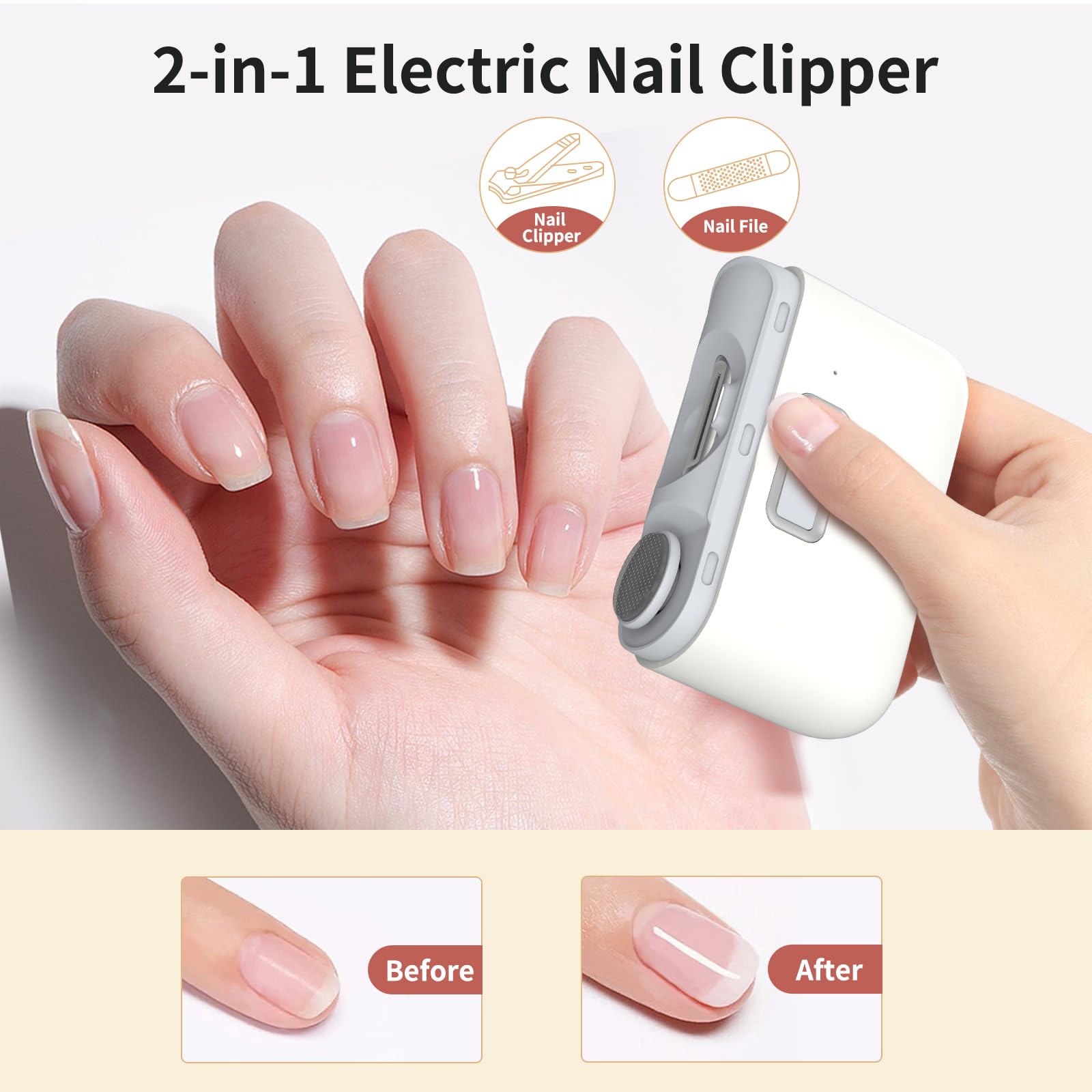 Electric Nail Clipper & Polisher 2-in-1 - USB Rechargeable Automatic Nail Trimmer with LED Light for Baby & Adults - Perfect for Travel, Home, and Daily Nail Care