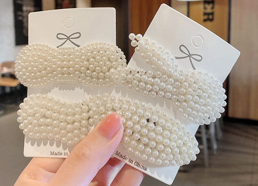 Korean Style Pearl Hair Clips - Large Fashion Hairpins & Barrettes for Women & Girls (Set of 8) - Perfect for Weddings, Parties, and Everyday Elegant Hairstyles