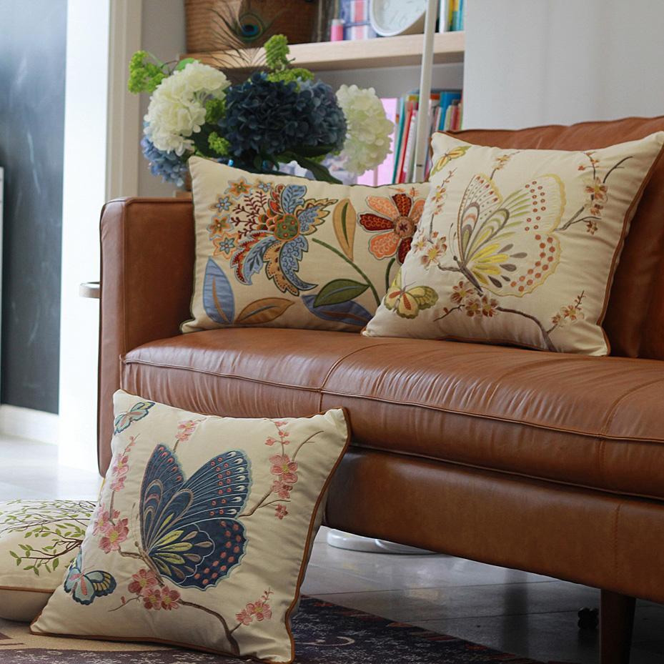 Butterfly Cotton Linen Pillow Cover - Decorative Throw Pillows for Living Room, Sofa, Bedroom & Home Decor - Soft & Stylish Accent Cushion for Cozy Home Styling