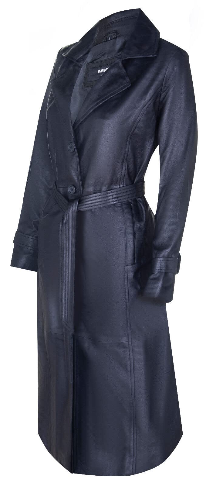 Women's Black Leather Trench Coat - Classic Full-Length Waterproof Jacket for Fall & Winter | Office Wear, Date Night, Business Casual Outfits