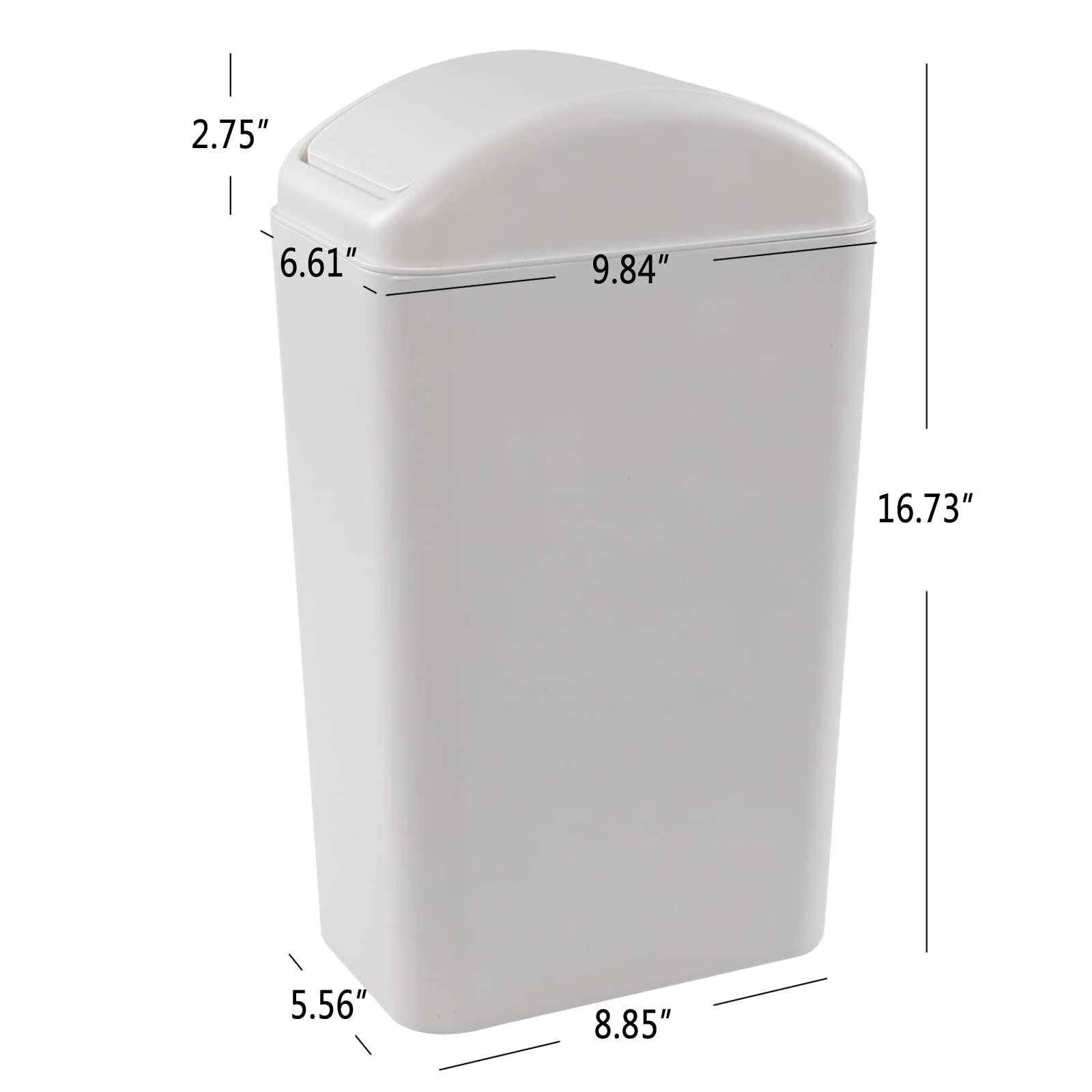 3.5 Gallon Plastic Trash Can with Swing Top Lid - Odor-Proof Small Waste Bin for Bathroom, Office, Kitchen & Bedroom - Space-Saving Step-On Garbage Can with Leak-Proof Design