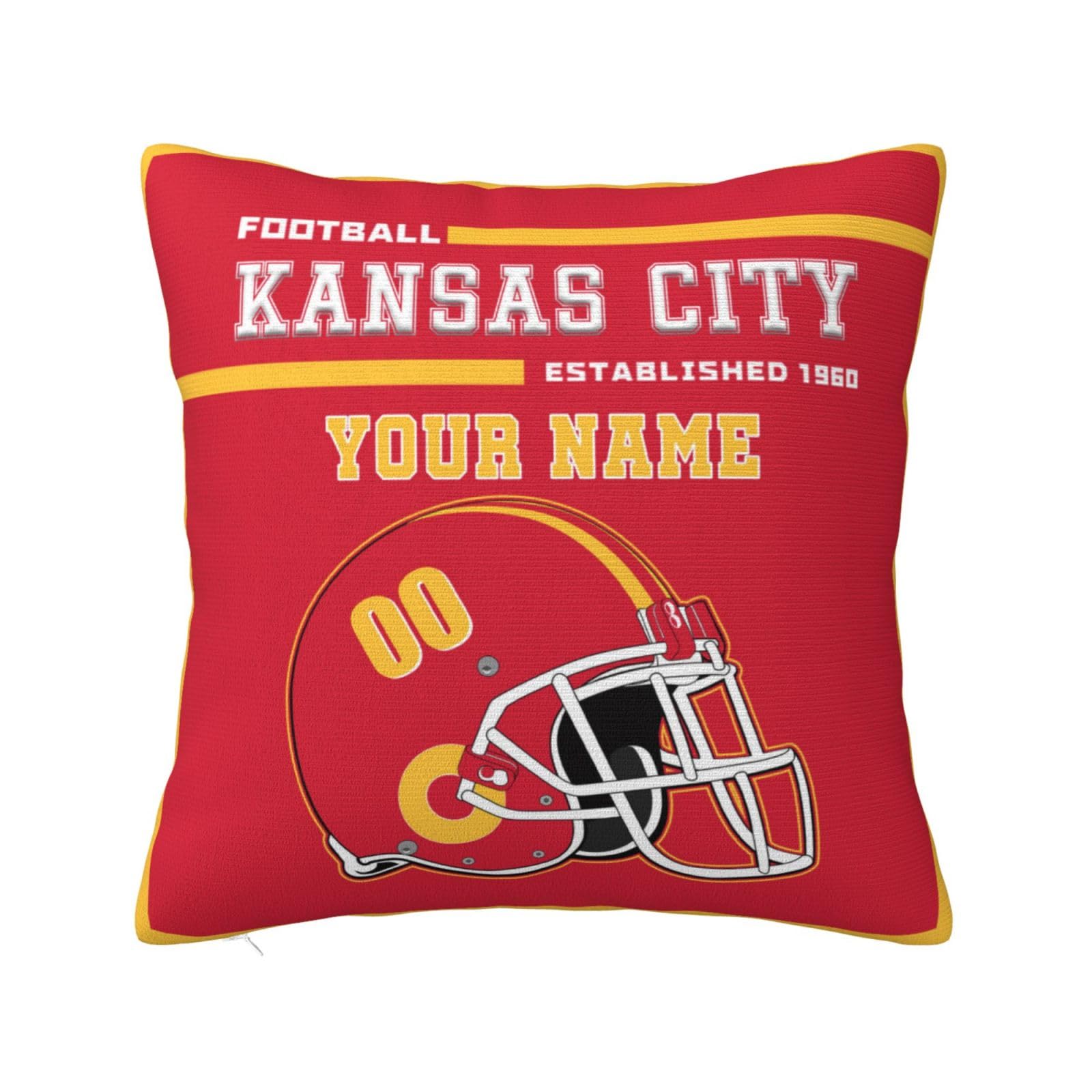 Custom Kansas City Throw Pillow Covers - Personalized Name & Number Pillowcases for Sports Fans | Unique Gifts for Men, Women & Youth | Perfect for Home Decor, Game Day & Fan Cave