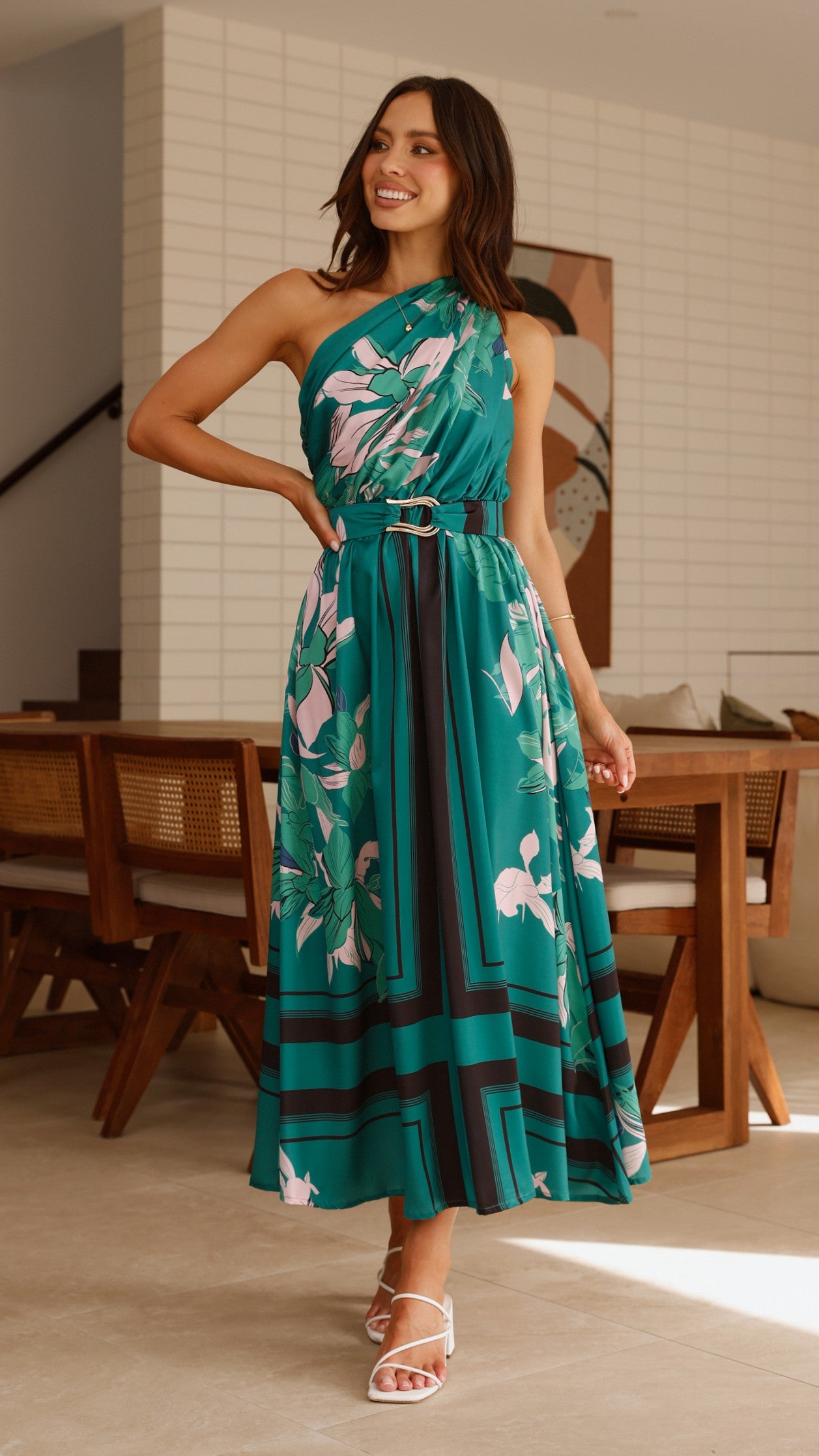 Hadas Maxi Dress - Green Print Floral Summer Dress for Women, Beach Vacation & Casual Outings