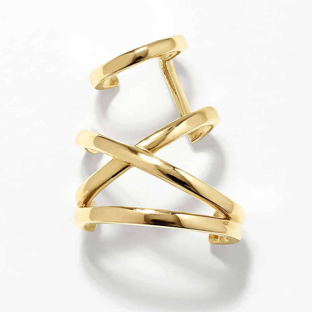 Gold Criss Cross Single Ear Cuff - Elegant Cartilage Earring for Women - Perfect for Parties, Weddings & Everyday Wear