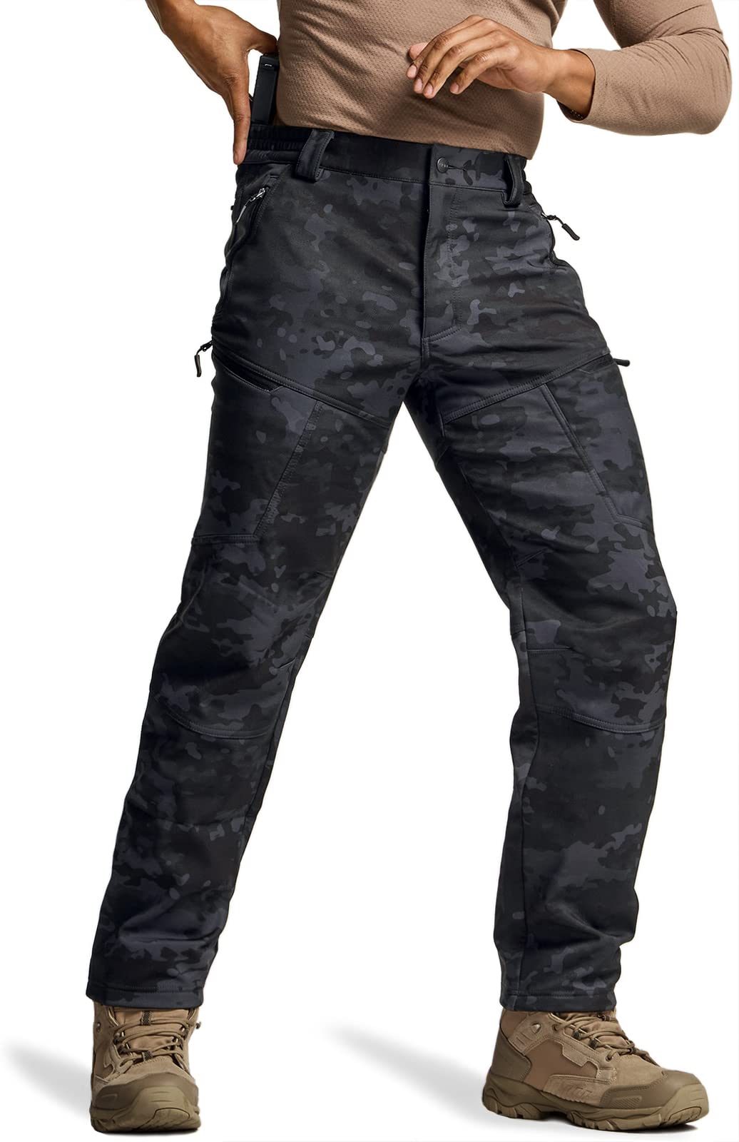 CQR Men's Winter Tactical Pants - Fleece Lined Outdoor Cargo Pants for Snow Skiing, Hiking & Cold Weather Activities | Water-Resistant, Thermal Insulated Work Pants for Hunting, Camping & Winter Sports