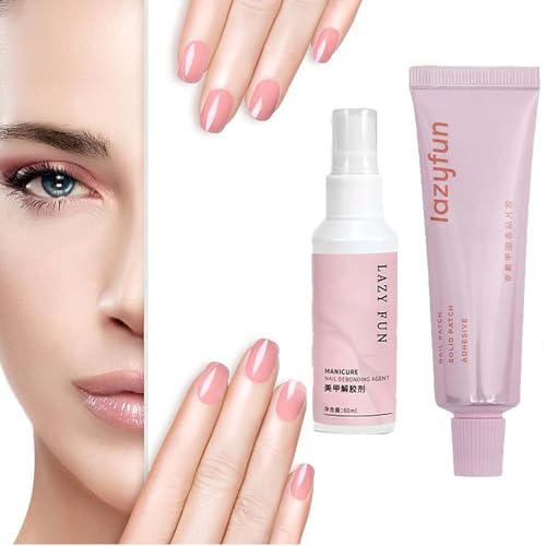 Lazyfun Nail Gel Glue - Strong Adhesive for Fake Nails & Nail Art | Value Set with Nail Patches | Salon & Home Use | Perfect for Manicures, Nail Extensions & DIY Nail Designs (Set B)