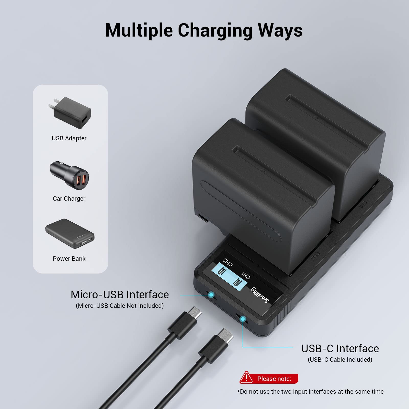 SMALLRIG NP-F970 Replacement Batteries (2-Pack) with Fast Dual USB Charger - Compatible with Sony NP-F970, NP-F960, NP-F950, NP-F930, NP-F550, NP-F570, NP-F750 - Perfect for Sony Camcorders, DSLRs, and Video Recording Equipment