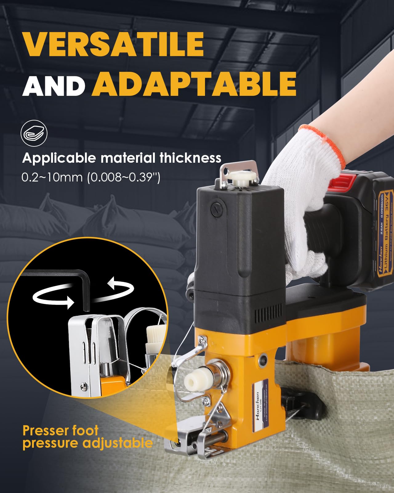 **Hanchen Cordless Bag Sewing Machine - Battery Powered Bag Sealer, High Speed Bag Closer & Stitcher for Feed Sacks, Jute, Seed, Vinyl & Rice Bags - Perfect for Farm, Warehouse & Packaging Use**