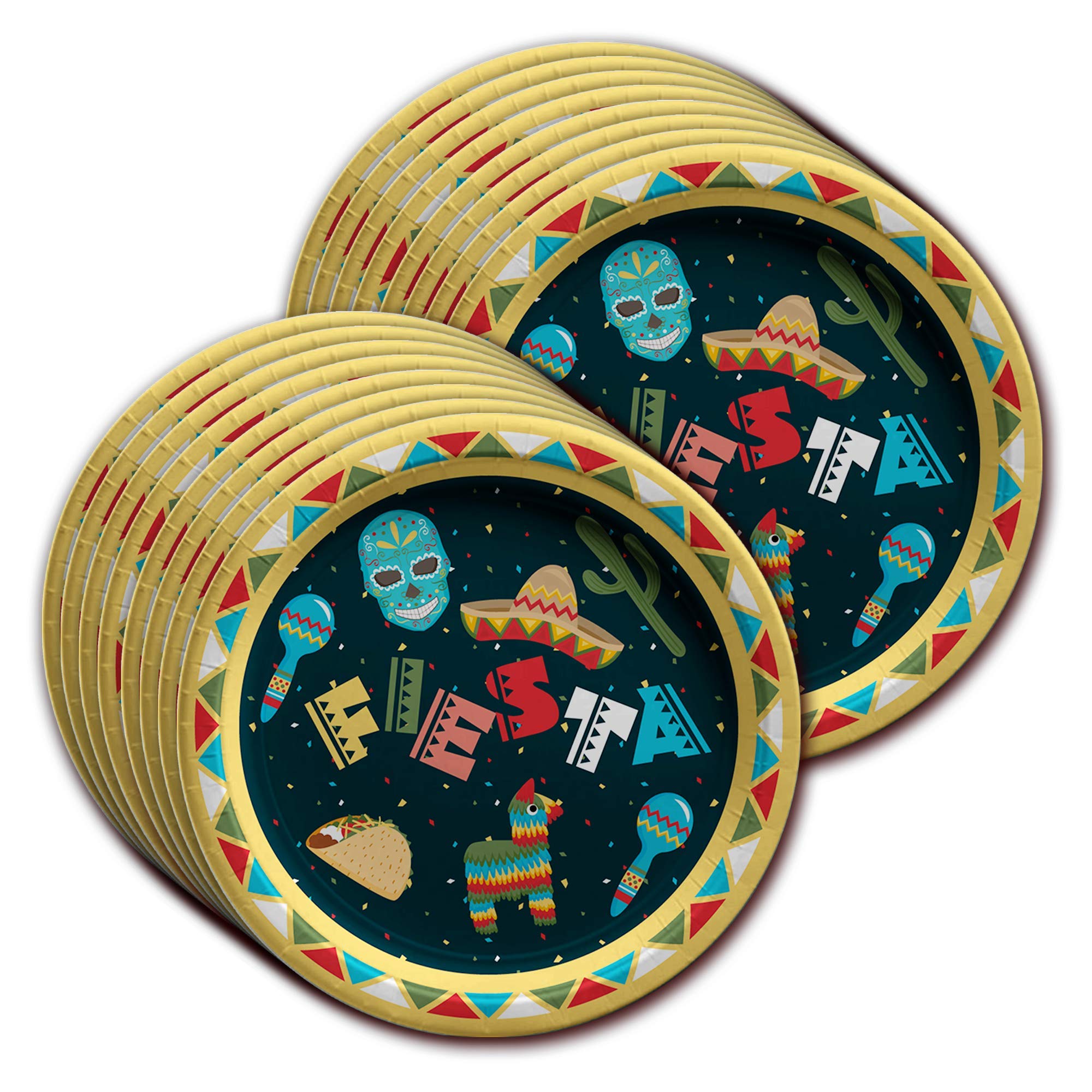 Mexican Fiesta Party Supplies - 16-Piece Taco Plate Set with Napkins & Cups | Taco Themed Dinnerware for Cinco de Mayo, Birthday Parties & Family Gatherings