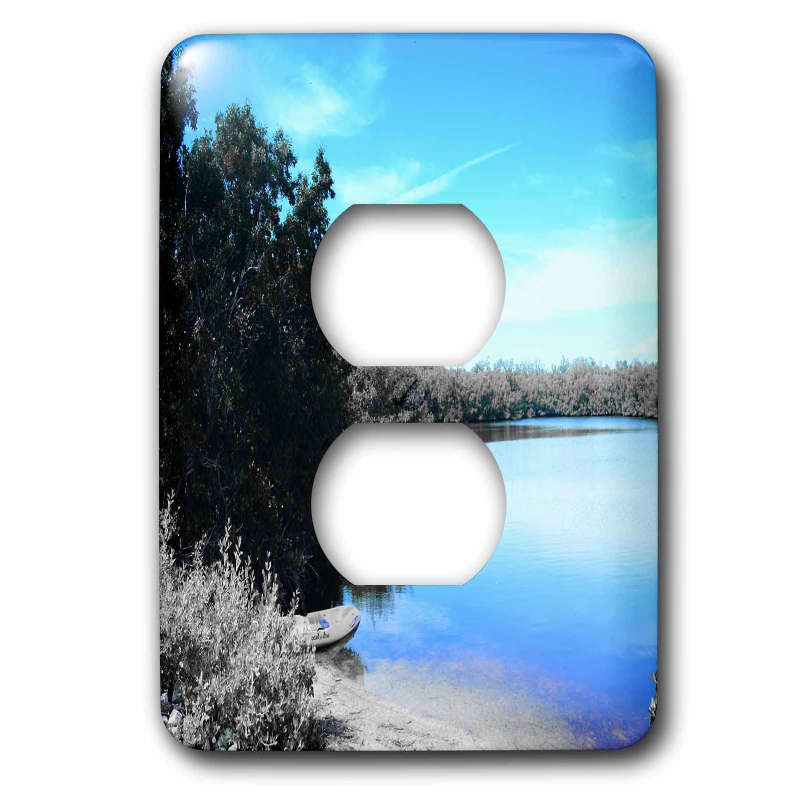 3dRose Black & White Sanibel Lake Canoe Art - Decorative Light Switch Cover (lsp_326068_6) | Perfect for Bedroom, Bathroom & Cabin Decor