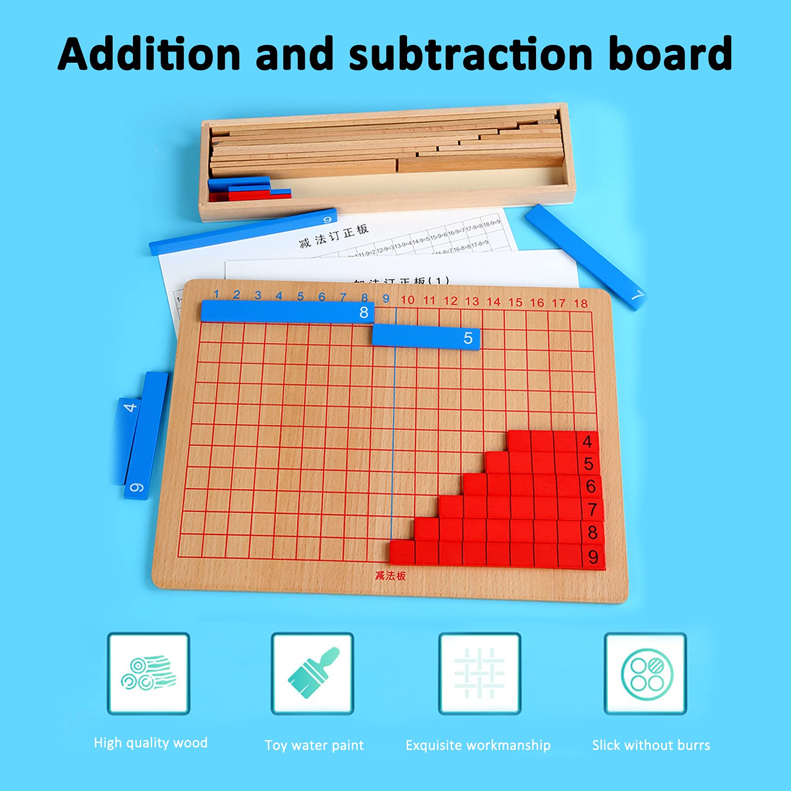 Montessori Math Toys for Kids - Wooden Counting Sticks & Number Board for Addition and Subtraction Learning - Perfect for Homeschooling, Classroom & Early Childhood Education