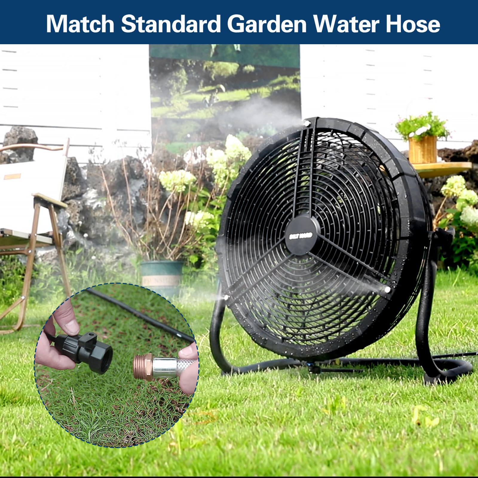 BILT HARD 16 Inch Outdoor Portable Misting Fan with 15600mAh Detachable Battery - Rechargeable Floor Fan for Patio, Camping, Travel, Backyard, BBQ & Outdoor Activities | Cooling Fan for Hot Weather