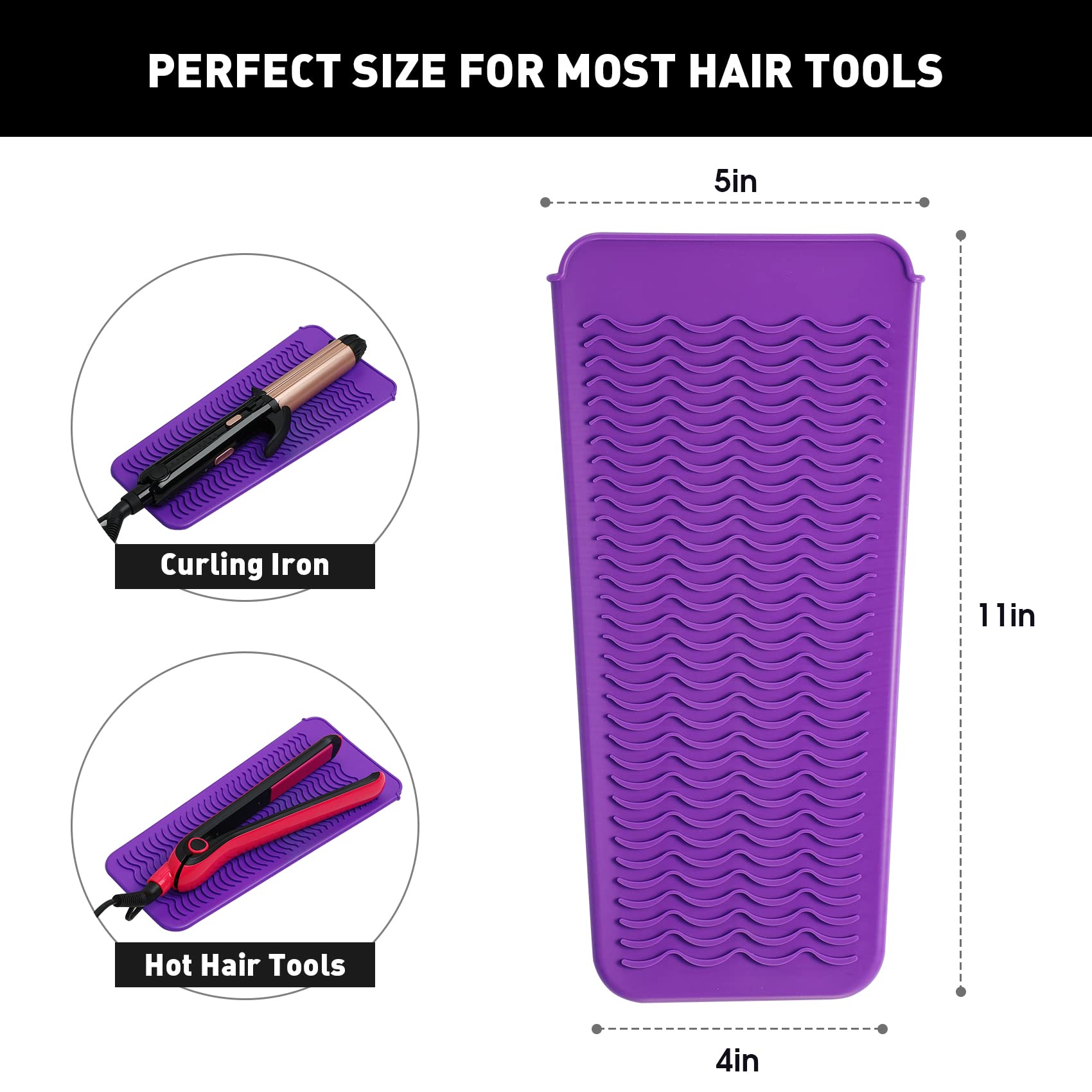 ZAXOP 2 Pack Heat Resistant Silicone Mat & Pouch for Hair Straightener, Curling Iron, Flat Iron - Thermal Protection for Hot Hair Tools (Purple & Black) | Perfect for Travel, Salon & Home Styling