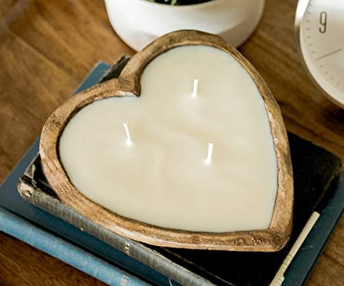 Hand-Poured 100% Soy Wax Dough Bowl Candle - 30 Hours Extra Long Burn Time, Amish Harvest Scent, Natural Wood Rustic Centerpiece for Holiday Decor, Wedding, Farmhouse & Cozy Home Ambiance