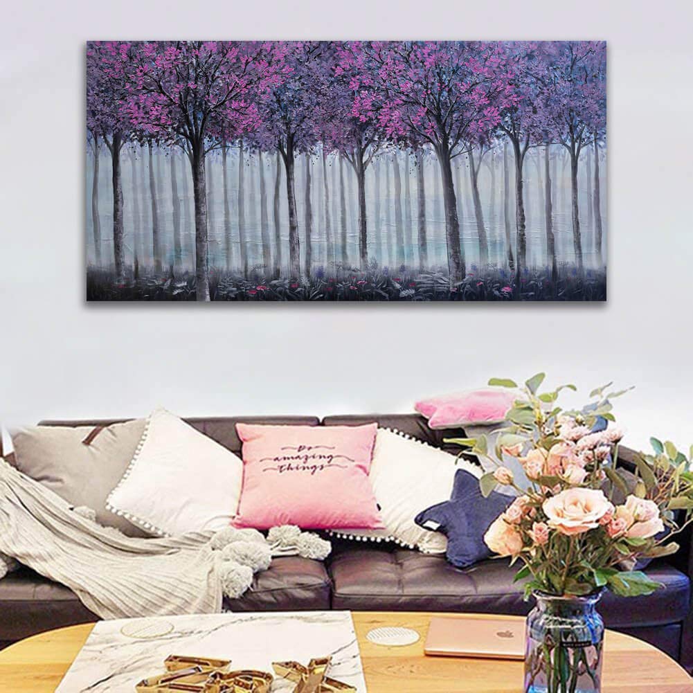 Abstract Purple Forest Canvas Wall Art - 24x48, Modern Framed Decor for Living Room & Bedroom