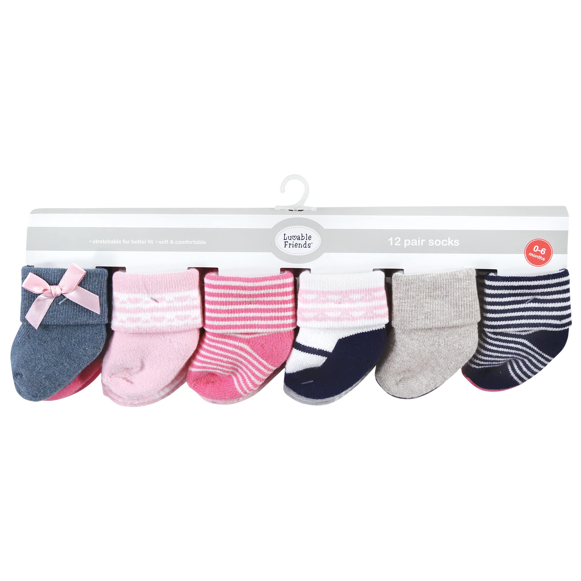 Luvable Friends Soft Terry Cloth Baby Socks for Newborns & Infants - Perfect for Nursery, Playtime & First Steps