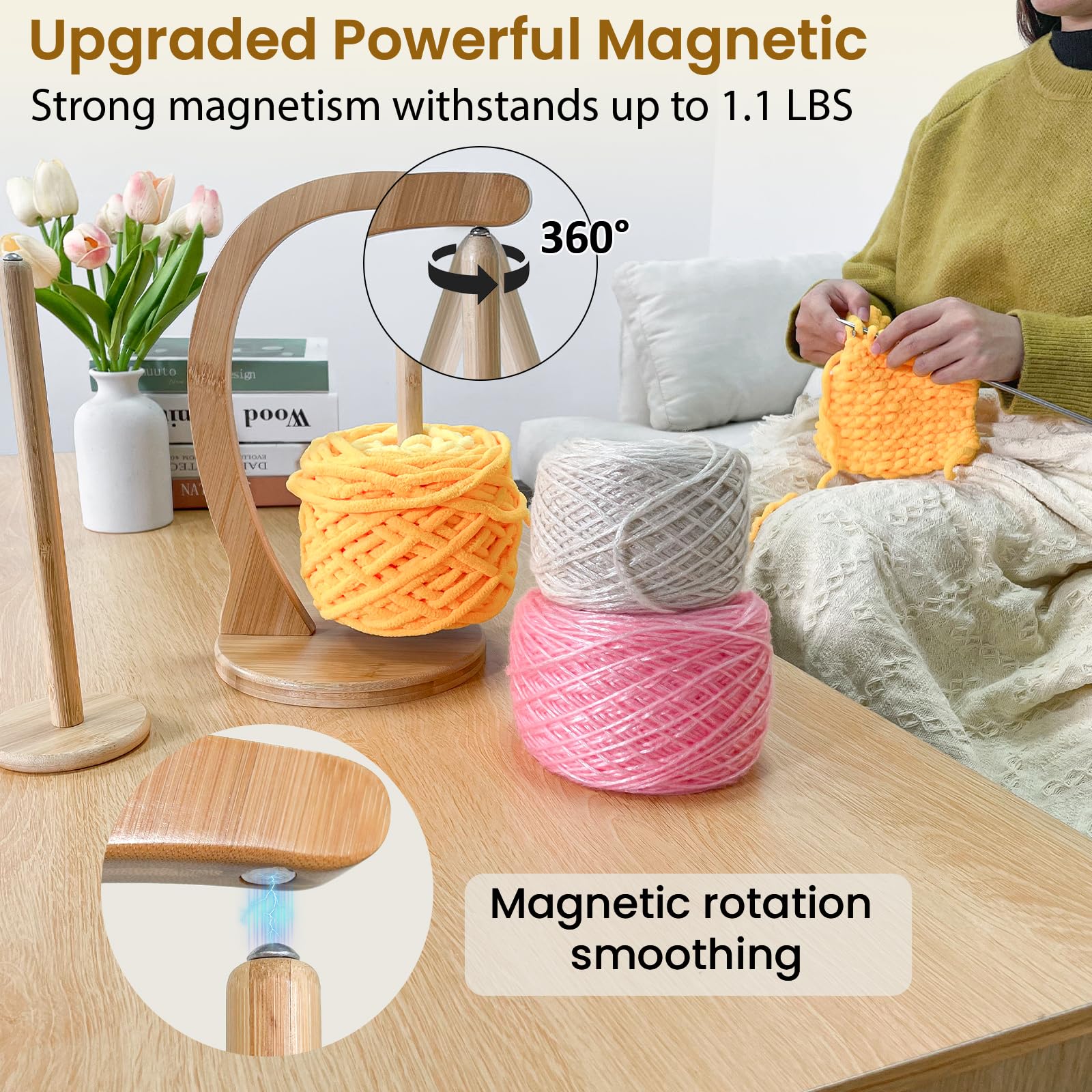Upgraded Magnetic Rotating Yarn Holder for Crocheting - Large Capacity (1.1 lbs) with Storage Box | Perfect for Knitting, Crochet Projects & DIY Yarn Crafts at Home