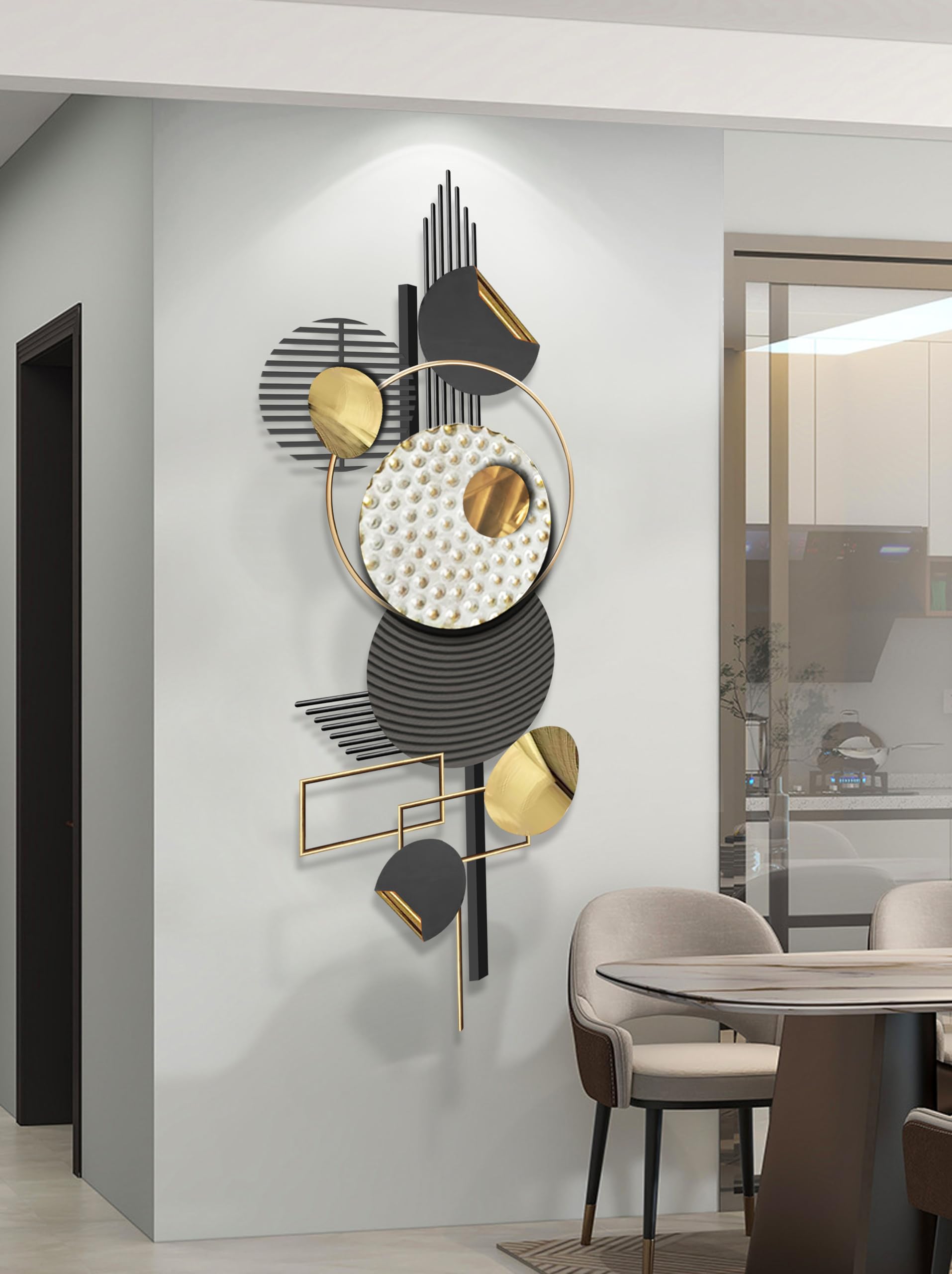 Modern Abstract Geometric Wall Sculpture - Large 59×20 Inch Framed Minimalist Wall Art Decor for Bathroom, Bedroom, Living Room & Home Office - Perfect for Contemporary Home & Office Spaces