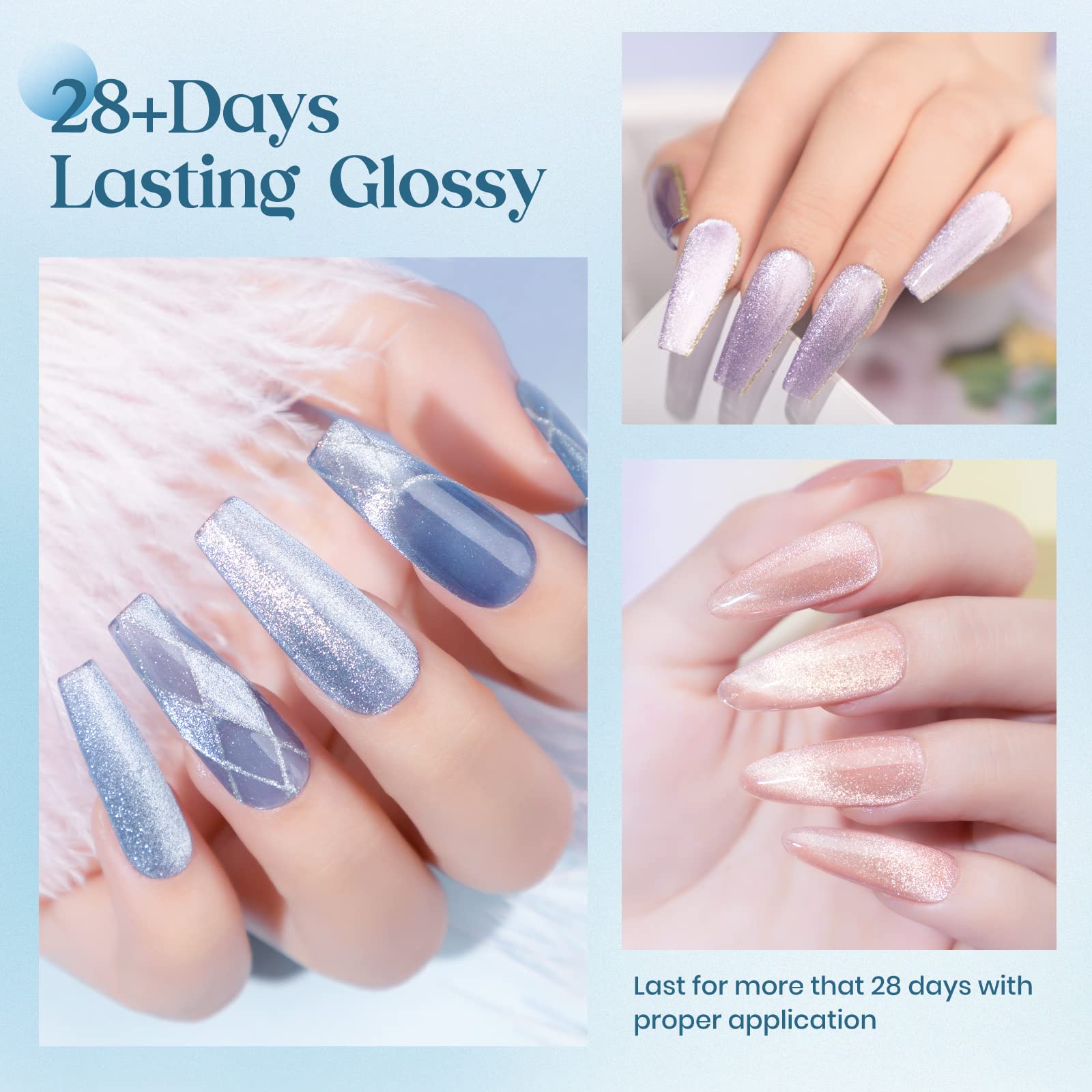 MIZHSE Magnetic Cat Eye Gel Polish Set - 10ml Soak Off UV LED Nail Polish with Magnetic Stick (6 Colors) - Long Lasting Salon Quality Nail Art for Manicures & Pedicures