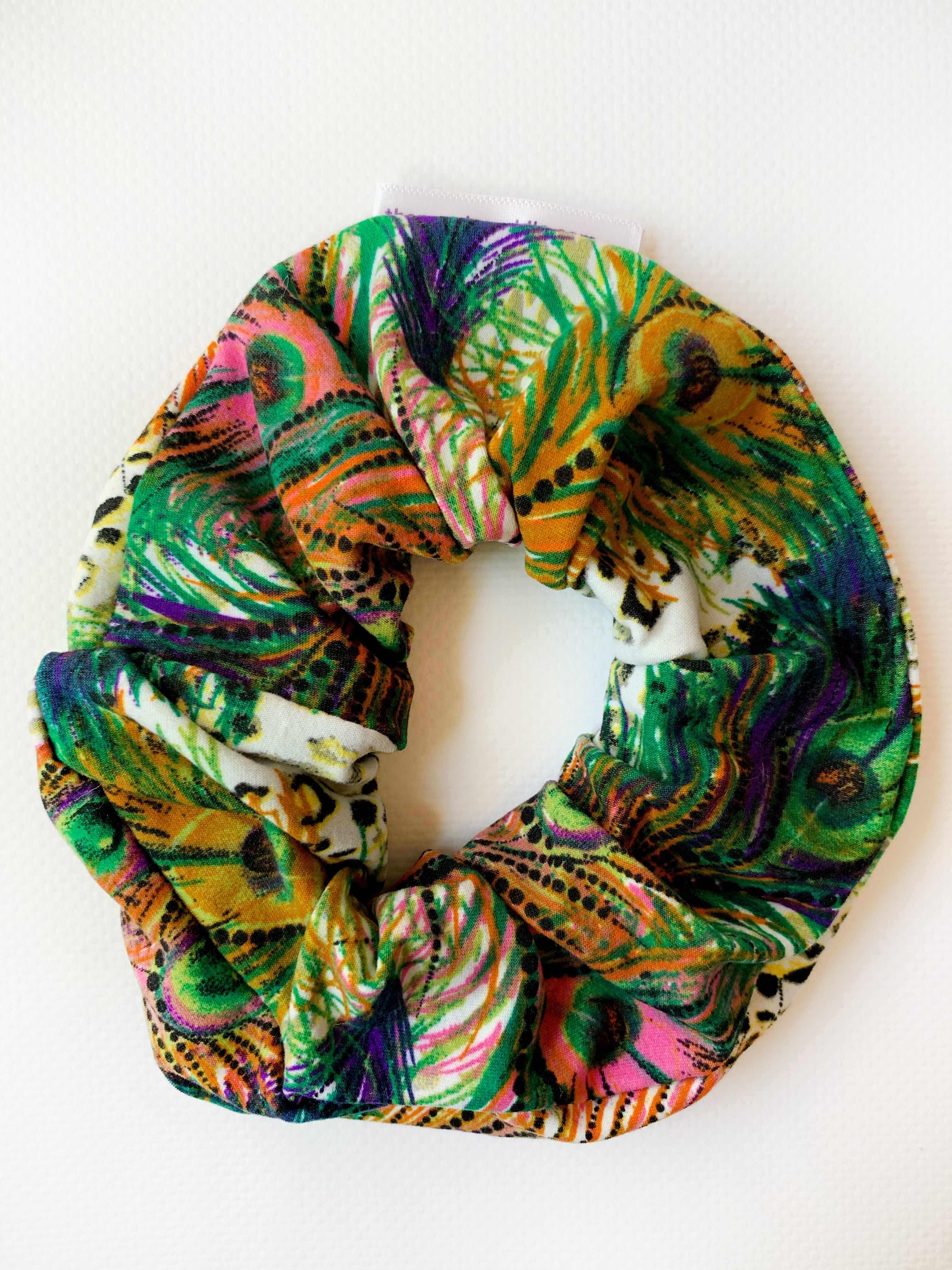 Peacock Feather Hair Scrunchie - Stylish Elastic Hair Tie for Women & Girls - Perfect for Parties, Weddings & Everyday Use