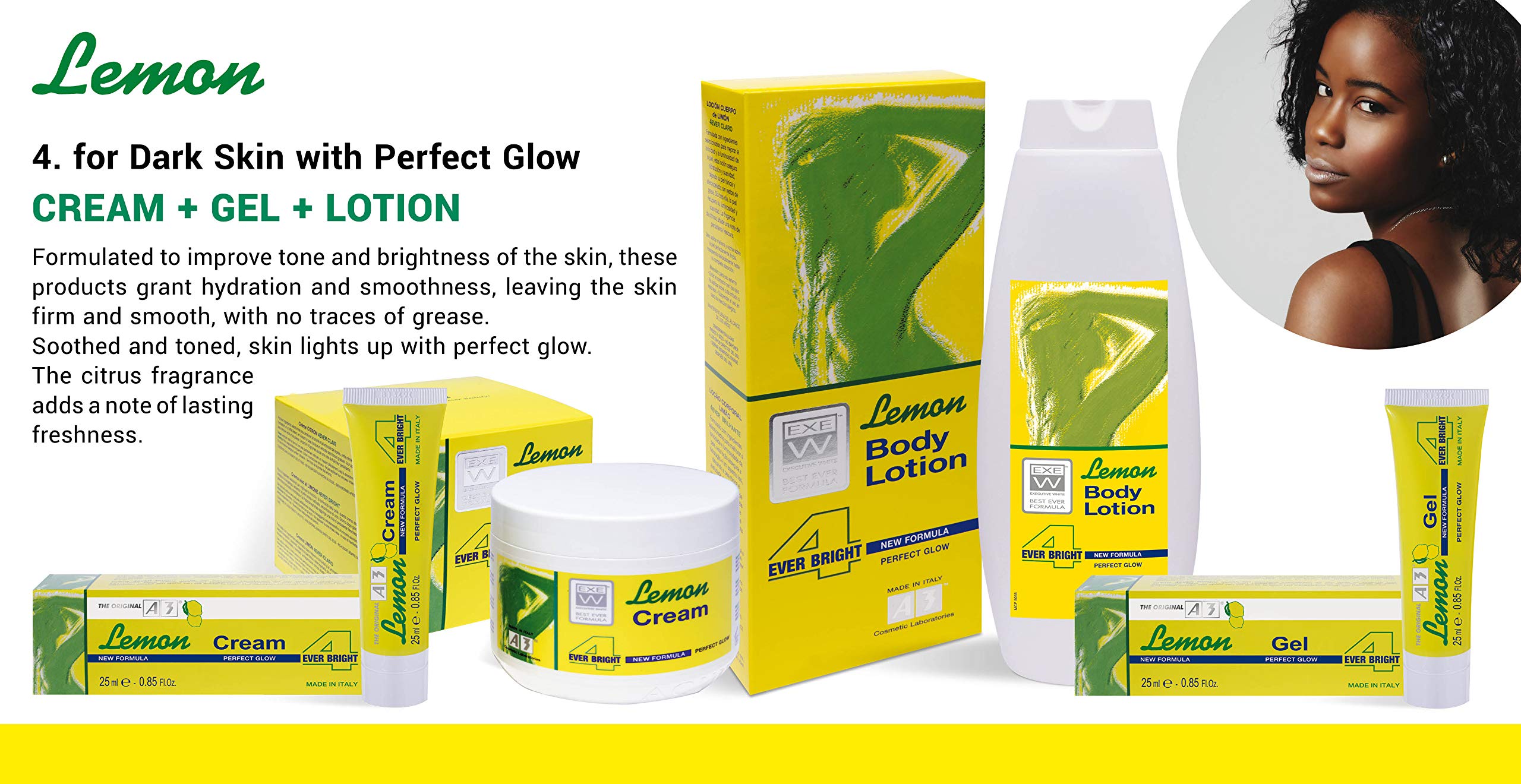 A3 Lemon Lotion 4Ever Bright - 400ml Skin Brightening & Moisturizing Cream for Face & Body - Lightens Dark Spots & Evens Skin Tone - Perfect for Daily Skincare Routine & Summer Skin Care