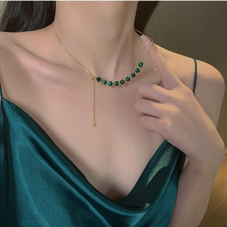 Dainty Green CZ Adjustable Chain Necklace | Elegant Jewelry for Women | Perfect for Parties, Weddings & Everyday Wear | HN2329