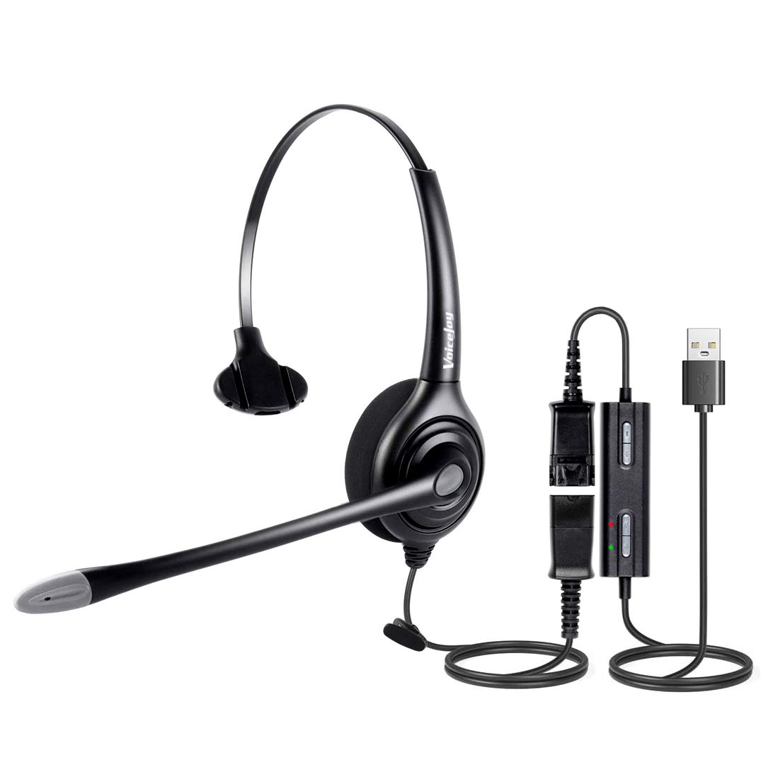 VoiceJoy USB Noise Cancelling Headphone with Quick Disconnect Adapter - Office Headset for Laptop, PC, Skype, Zoom, Webinar & Call Center | Perfect for Remote Work & Online Meetings