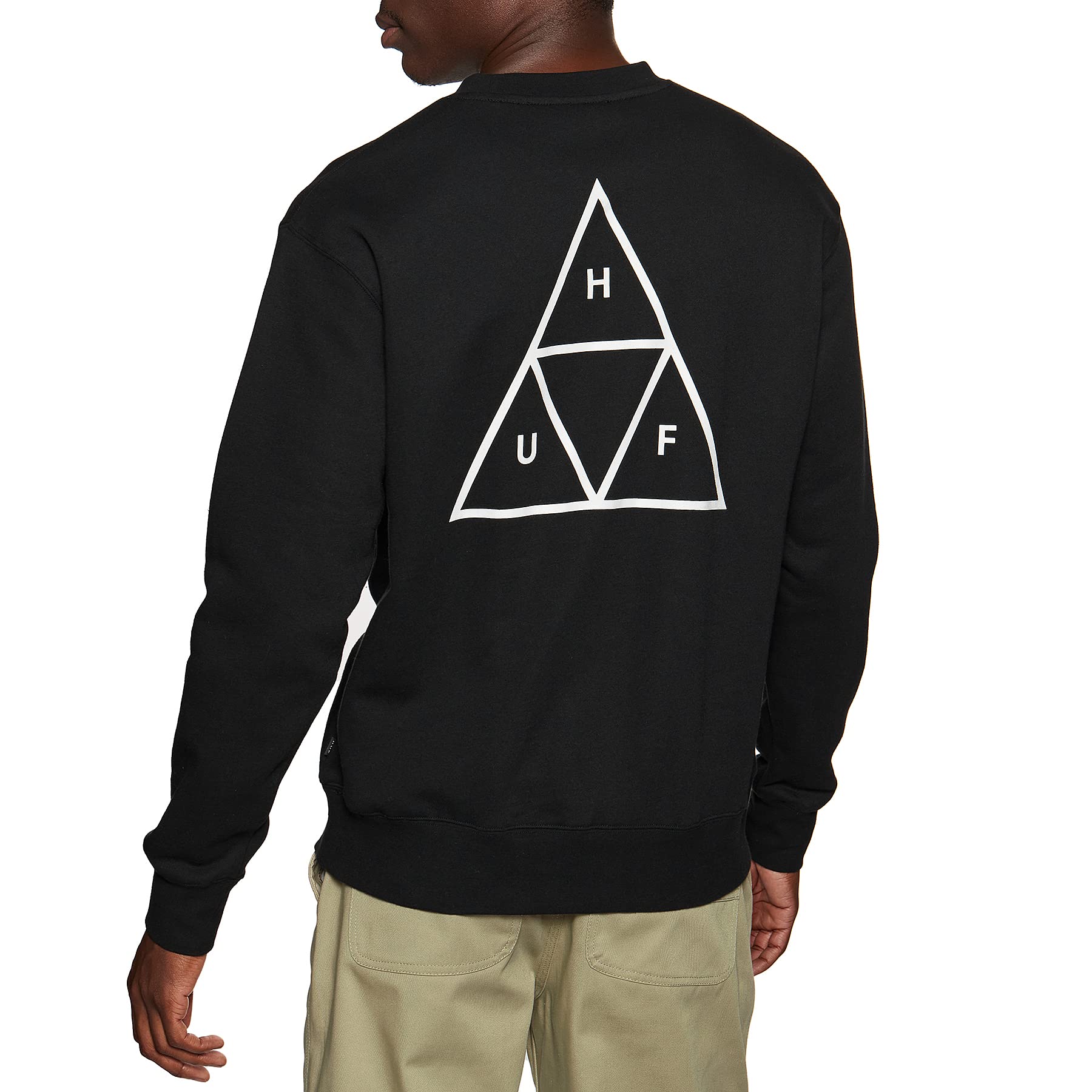 HUF Essentials Triple Triangle Crewneck Sweatshirt for Men - 100% Cotton Comfort Fit Pullover Hoodie | Casual Streetwear, Gym, Lounge & Everyday Wear