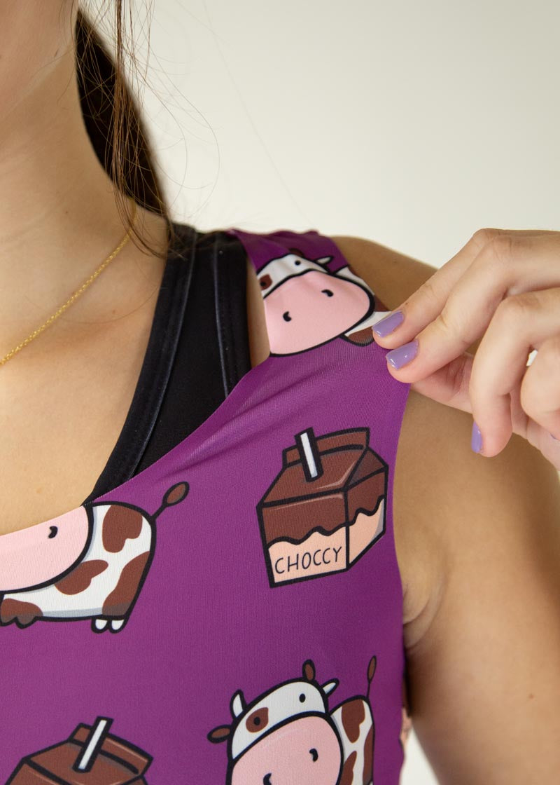 Choccy Cows PWR Crop Top - Women's Workout Shirt for Yoga, Running & Gym - Breathable Athletic Tank Top for Fitness & Sports