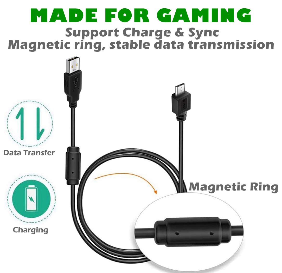 2 Pack 10ft PS4 Controller Charging Cable - Fast Charging & Data Sync Cord for Sony PlayStation 4/PS4 Pro/PS4 Slim & Xbox One X/One S/One Elite Controllers (Black) - Perfect for Gaming & Charging Simultaneously