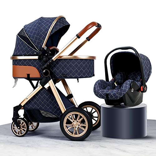 HEAYU 3-in-1 Convertible Baby Stroller with Bassinet - Foldable Lightweight Travel System with Anti-Shock Wheels, Large Storage Basket & Accessories | Perfect for Newborns & Toddlers | Ideal for Shopping, Travel & Daily Walks (Blue)