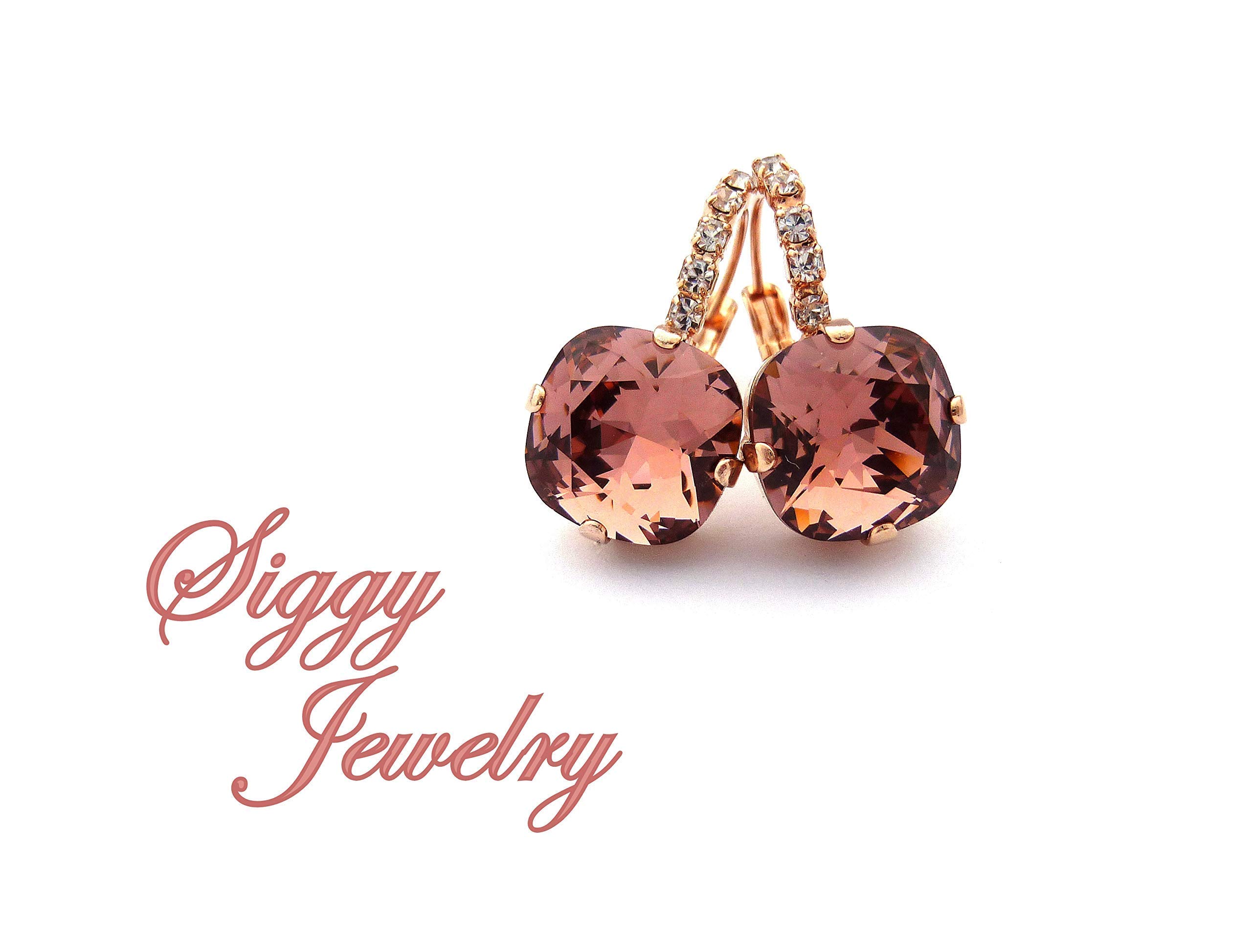 Genuine 12mm Austrian Crystal Blush Rose Cushion Cut Earrings - Rose Gold Finish with Clear Accents | Perfect for Weddings, Date Nights & Special Occasions