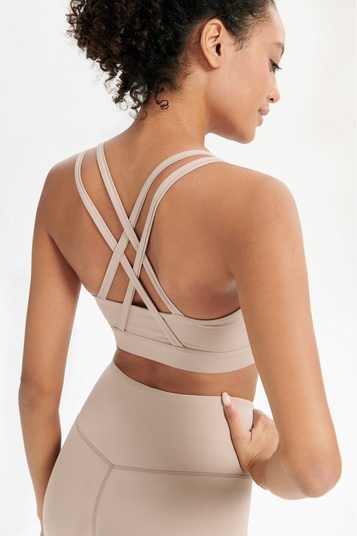 Strappy Cross Back Sports Bra - High Support Workout Top for Women | Yoga, Running, Gym & Fitness Activities