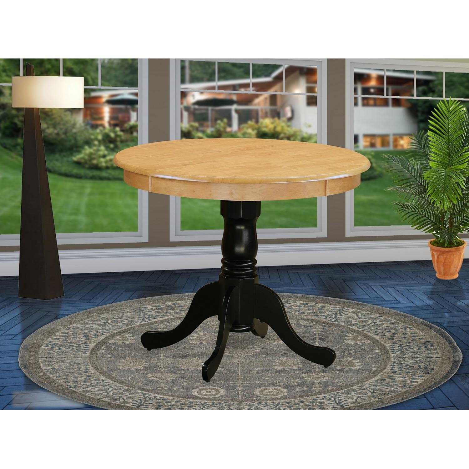 Antique Modern Dining Table 36x36 Inch - Round Kitchen Table with Pedestal Base in Oak & Black Finish | Perfect for Small Spaces, Breakfast Nooks & Cozy Dining Rooms