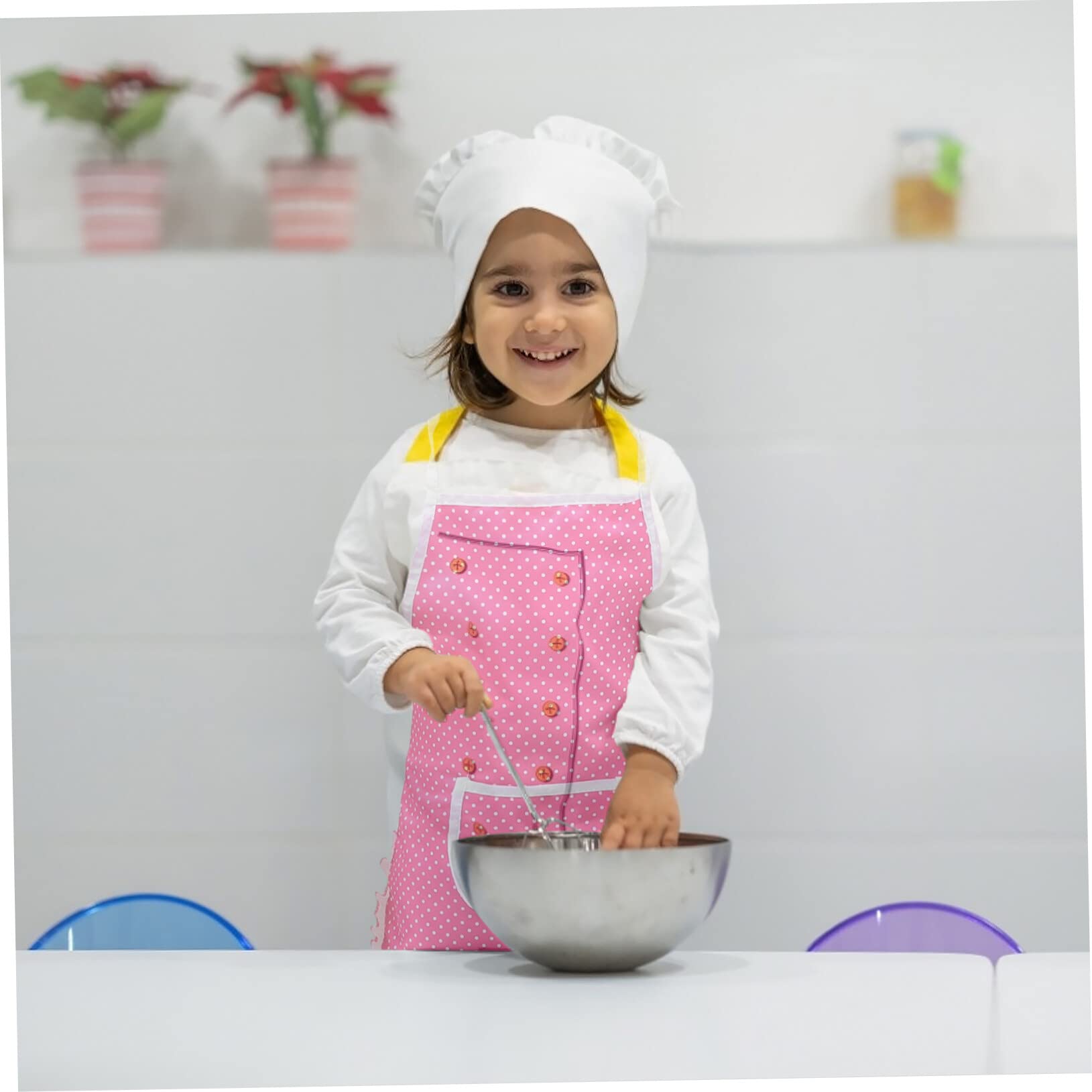 Kids Apron Set with Bonnet - Girls Pretend Play Kitchen Toy, Simulation Tableware & Role Play Costume for Toddlers - Perfect for Dress-Up, Cooking Fun & Imaginative Play