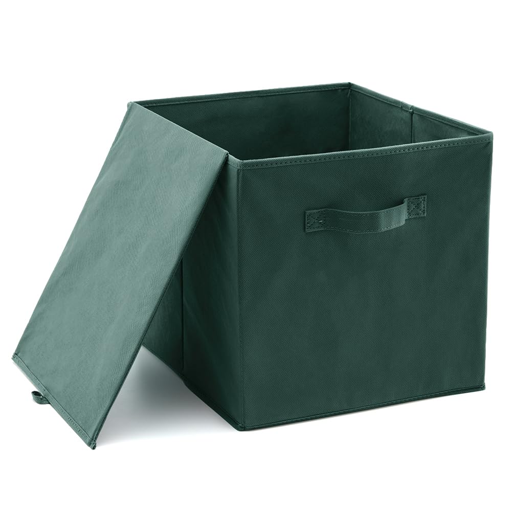 EZOWare 6-Pack Foldable Fabric Storage Bins with Handles, 13x15x13 Inch Collapsible Organizer Cubes for Clothes, Toys, Nursery - Dark Green | Perfect for Home Organization, Closet Storage & Kids Room Decor