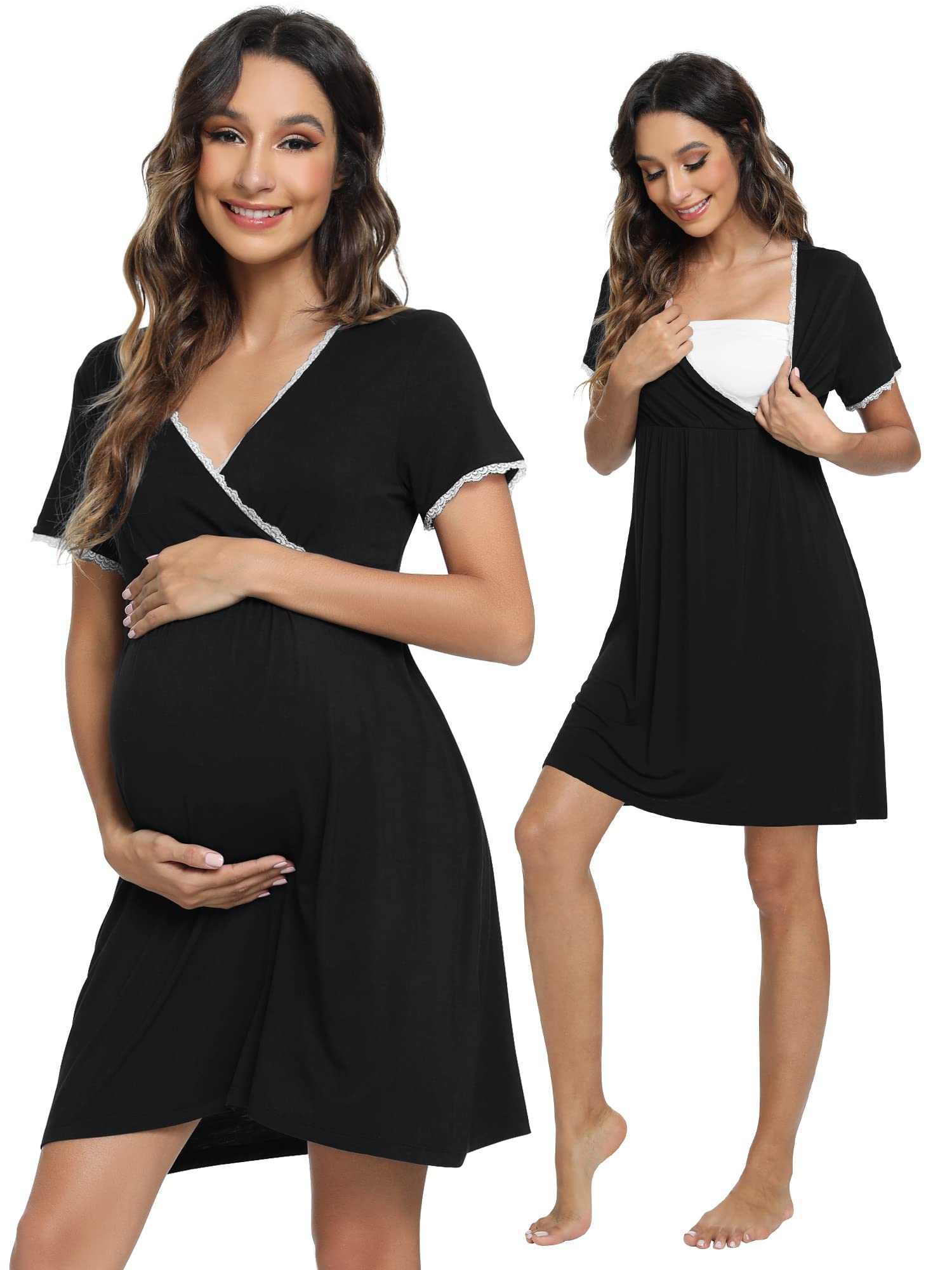 Soft Viscose Bamboo 3-in-1 Maternity Nightgown - Nursing & Delivery Gown, Breastfeeding Sleep Shirt for Women (Sizes S-XXL) | Comfortable Hospital Labor & Postpartum Wear