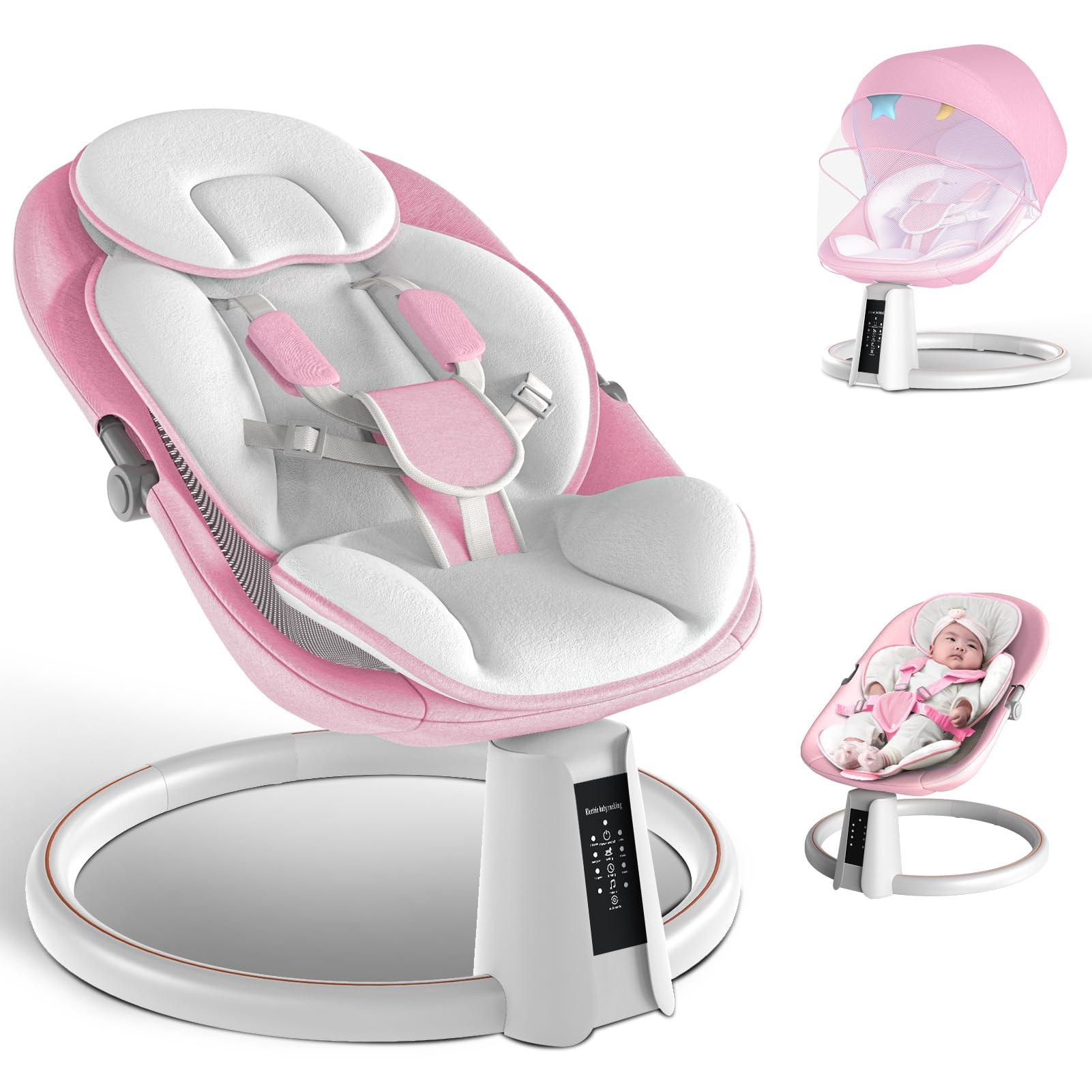 **Baby Swing with Bluetooth & Music Speaker - 5 Speed Adjustable, Remote Control, 12 Lullabies - Portable Electric Infant Swing for Indoor & Outdoor Use (Pink) - Perfect for Nursery, Travel & Soothing Fussy Babies**