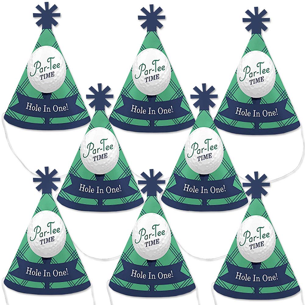 Big Dot of Happiness Par-Tee Time Golf Mini Cone Party Hats - Set of 8 Small Birthday or Retirement Celebration Hats for Golf Themed Parties & Events