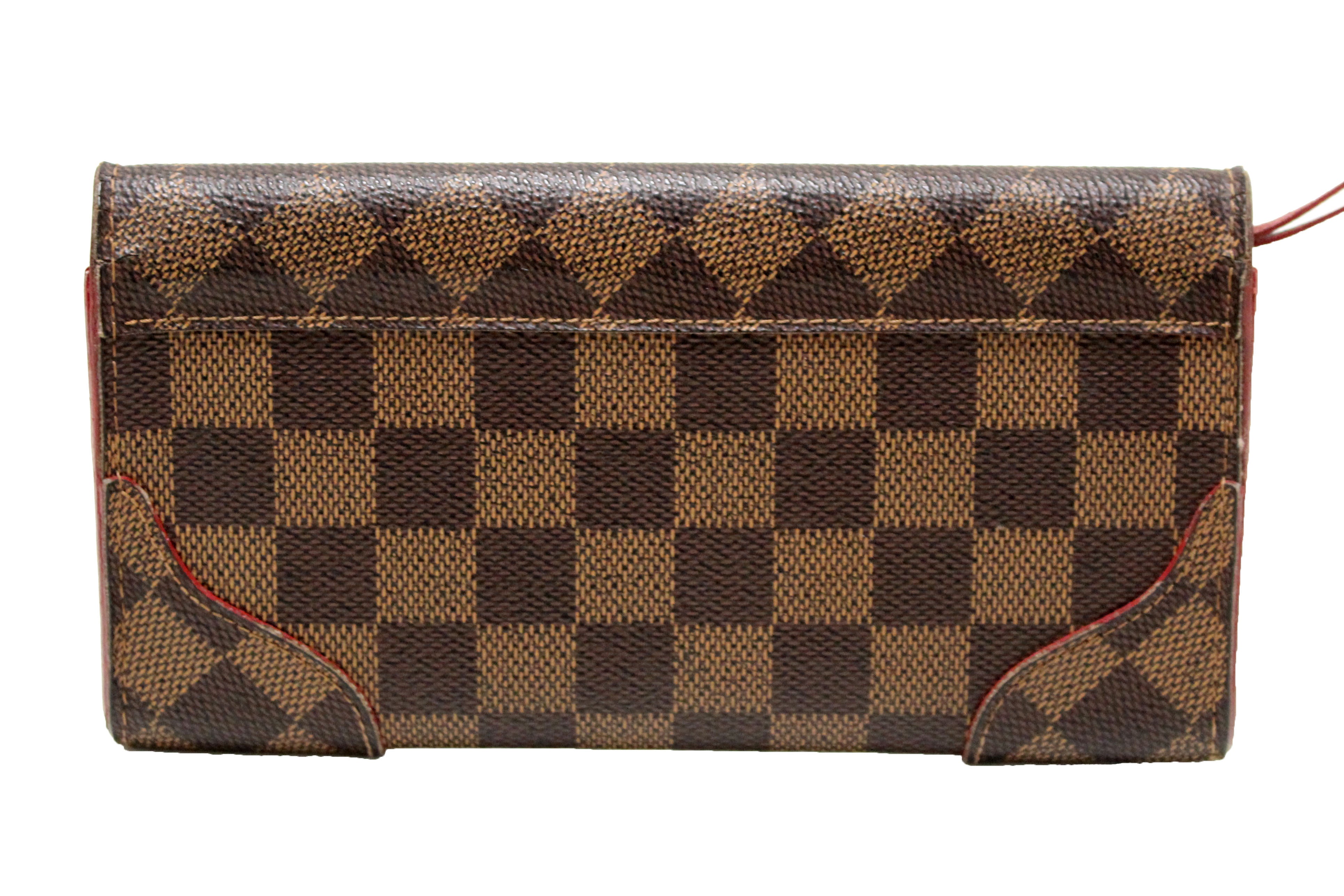 Authentic Louis Vuitton Damier Ebene Red Caissa Wallet for Women - Luxury Designer Bifold Credit Card Holder - Perfect for Everyday Use, Travel & Gifts
