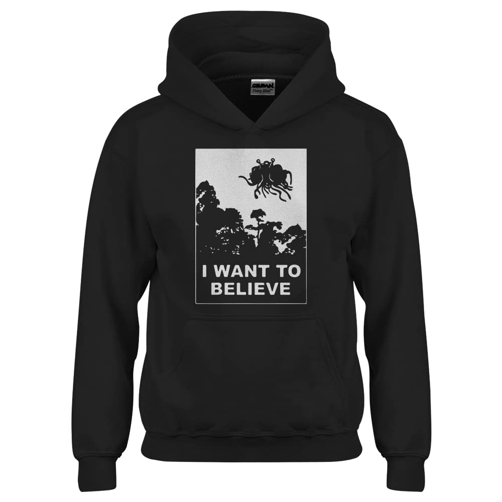 Unisex Flying Spaghetti Monster Hoodie - 'I Want to Believe' Design for Youth | Perfect for Cosplay, Anime Conventions & Unique Streetwear