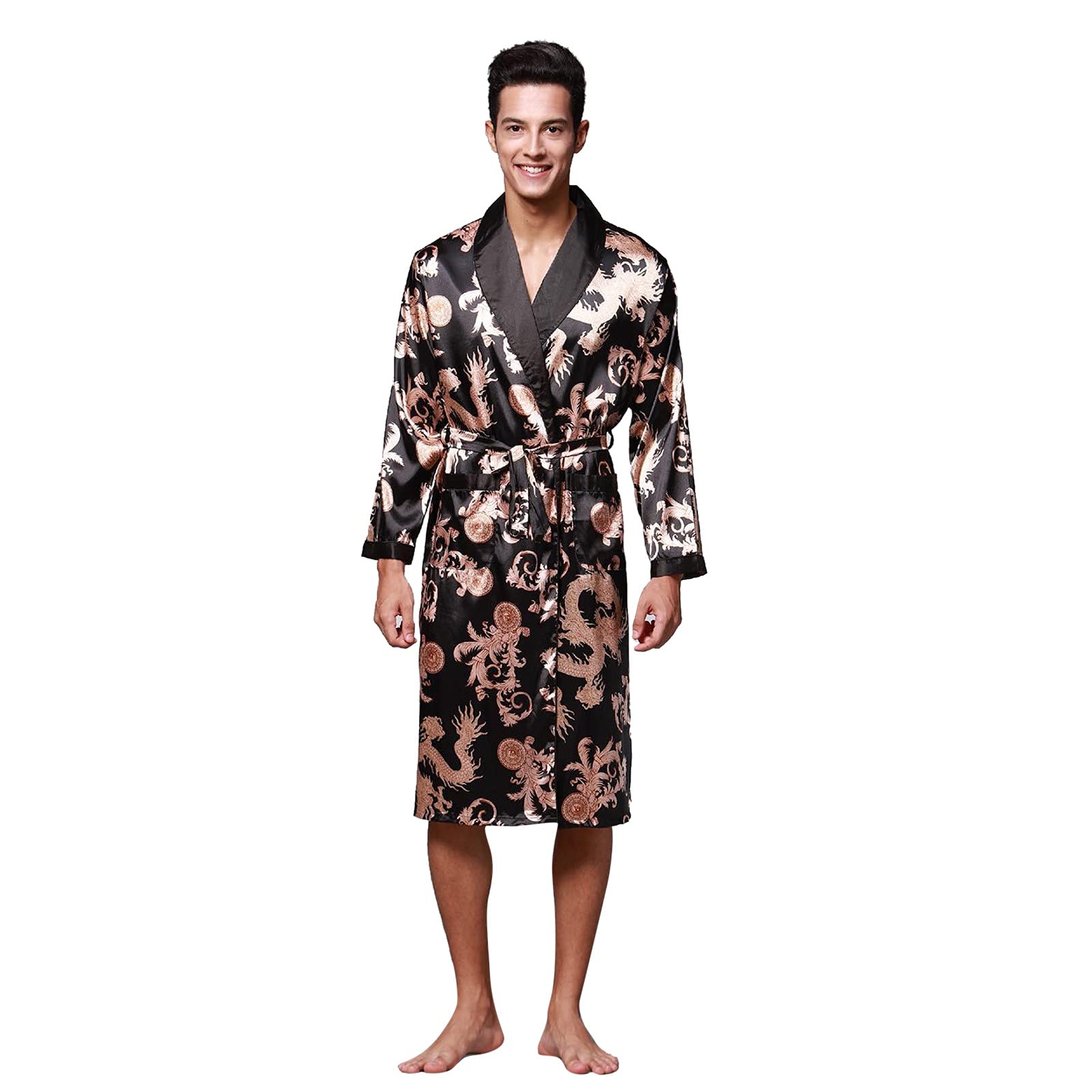 Luxury Men's Satin Robe with Dragon Design - Soft Silk Kimono Bathrobe for Spa, Lounge & Home Relaxation - Long Sleeve Housecoat for Comfortable Wear