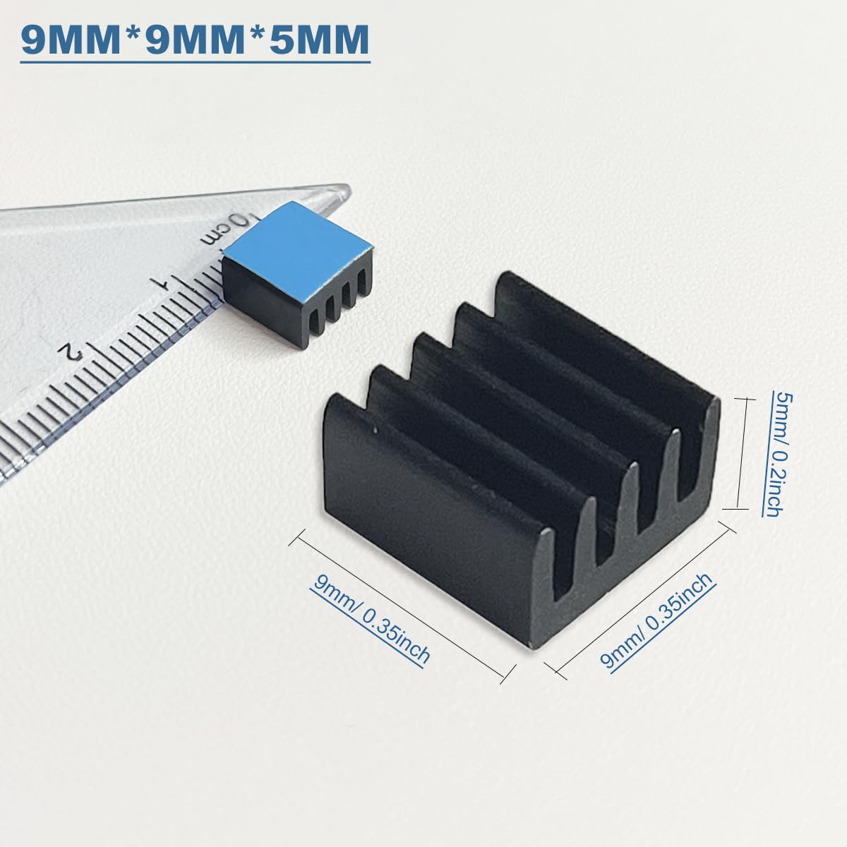 10PCS Small Aluminum Heatsinks 9x9x5mm with Thermal Tape - for GPU, IC Chips & VRAM Cooling