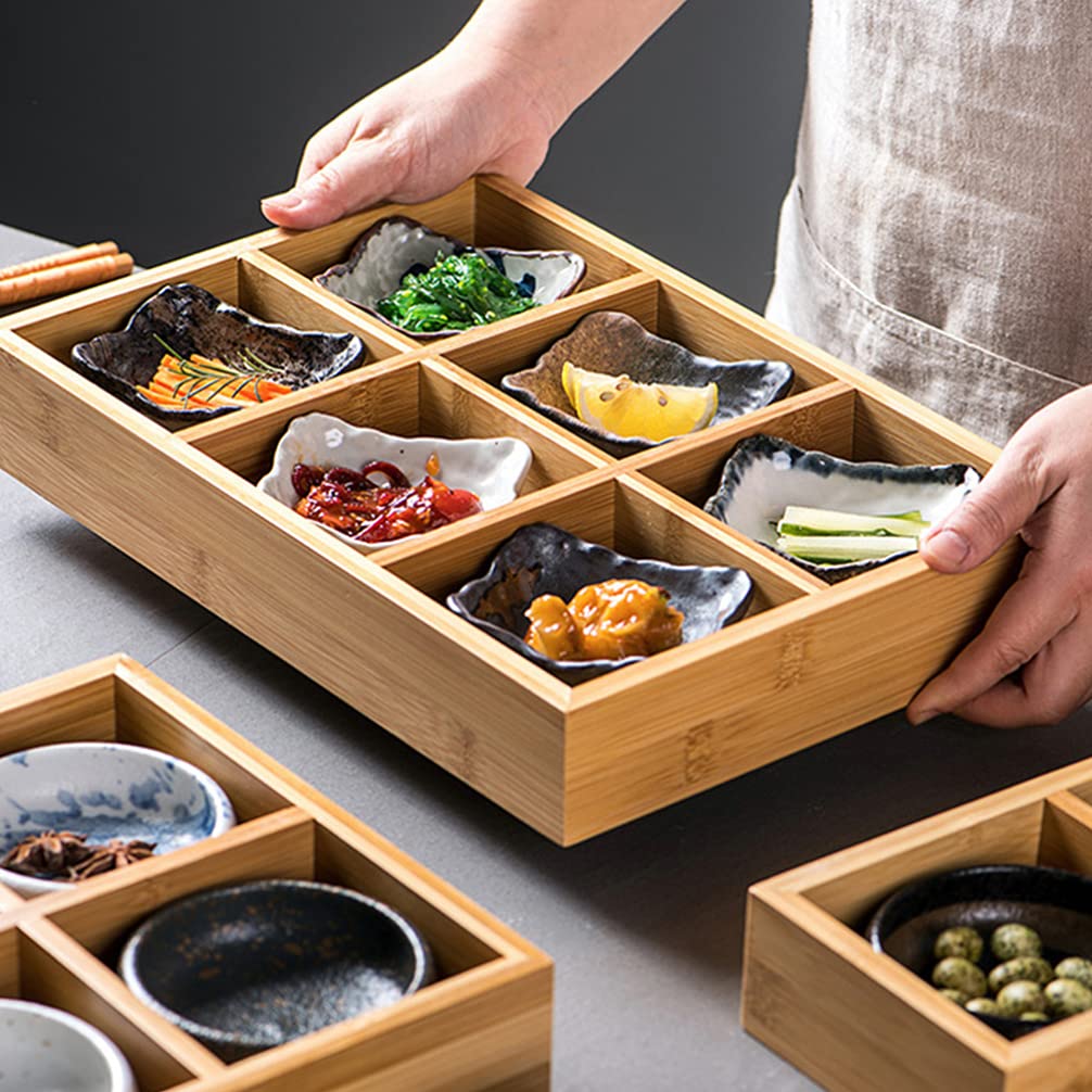 Bamboo Divided Serving Tray with Compartments - Wooden Snack Plate for Vegetables, Hot Pot, Dinner & Party Food | Eco-Friendly Compartmented Dish for Entertaining, Picnics & Family Meals
