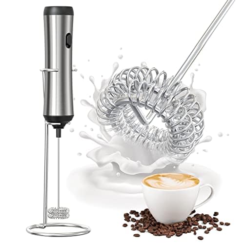 Rechargeable Milk Frother Handheld - Electric Coffee Mixer with Stand & Detachable Stainless Steel Whisk for Lattes, Cappuccino, Matcha - Perfect for Home, Office & Coffee Shops (Stainless Steel)