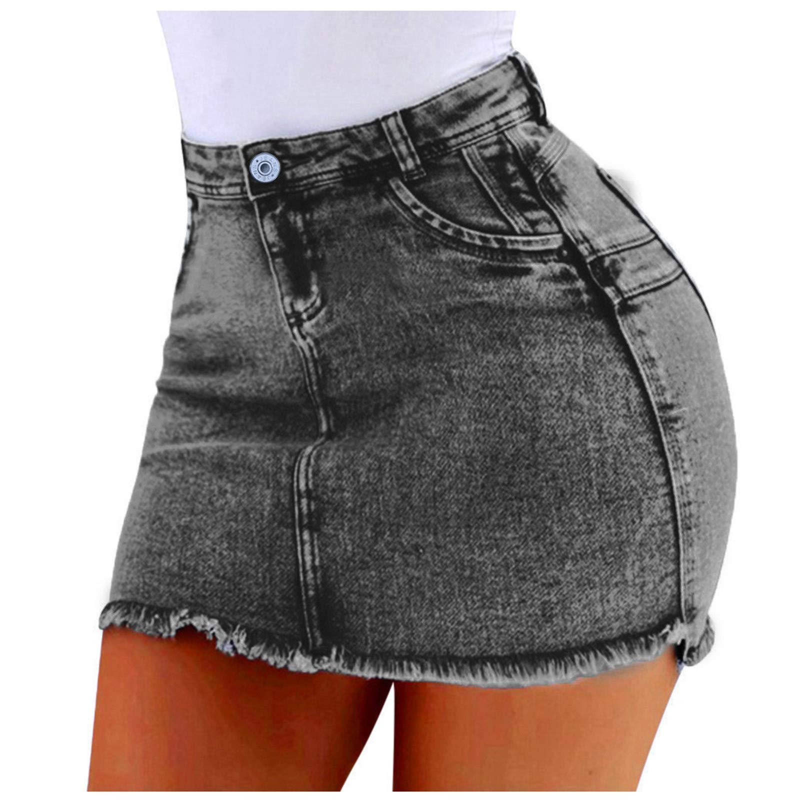Women's Fashion Washed Denim Mini Jean Skirts - Summer Short Sexy Stretch Jeans Skirt for Casual Outfits, Dates & Beach Vacations
