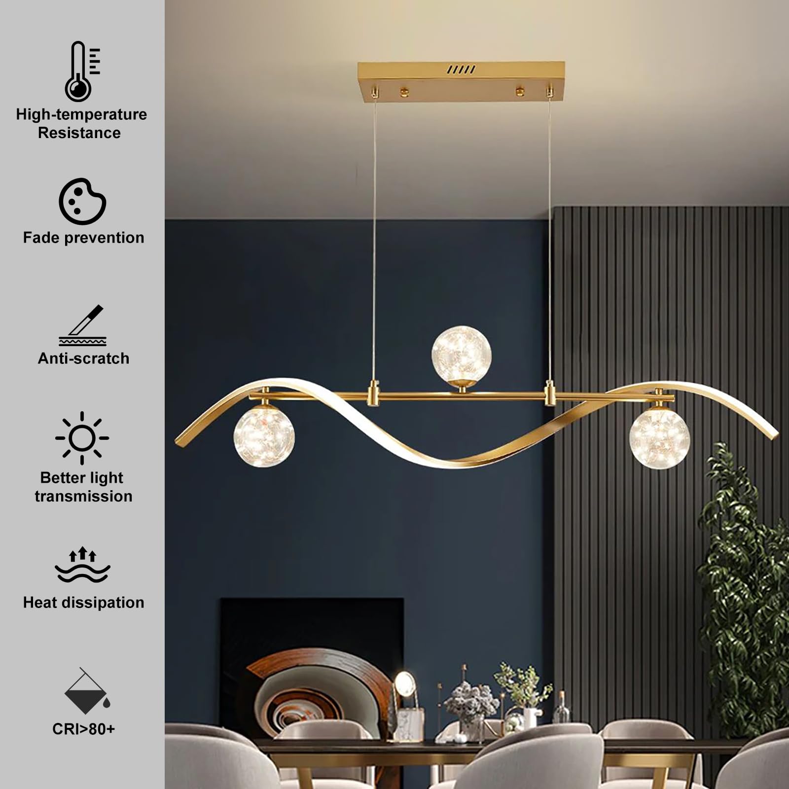 Modern Dimmable LED Linear Kitchen Island Light Fixture - 4-Light Adjustable Hanging Pendant for Dining Room, Living Room & Bar Counter - Energy Efficient Lighting for Home & Restaurant Decor