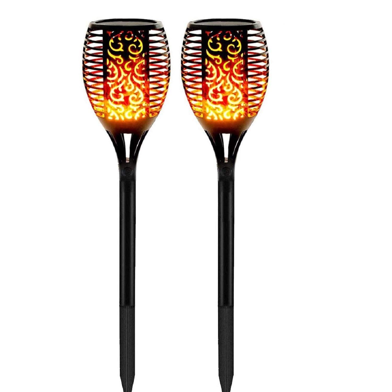 WBM Smart Solar Flame Pathway Lights Outdoor - 2 Pack Flickering Flame Torch Lights with IP65 Waterproof Rating for Lawn, Patio, Yard, Walkway & Driveway - Perfect Landscape Lighting for Garden Decor & Evening Ambience