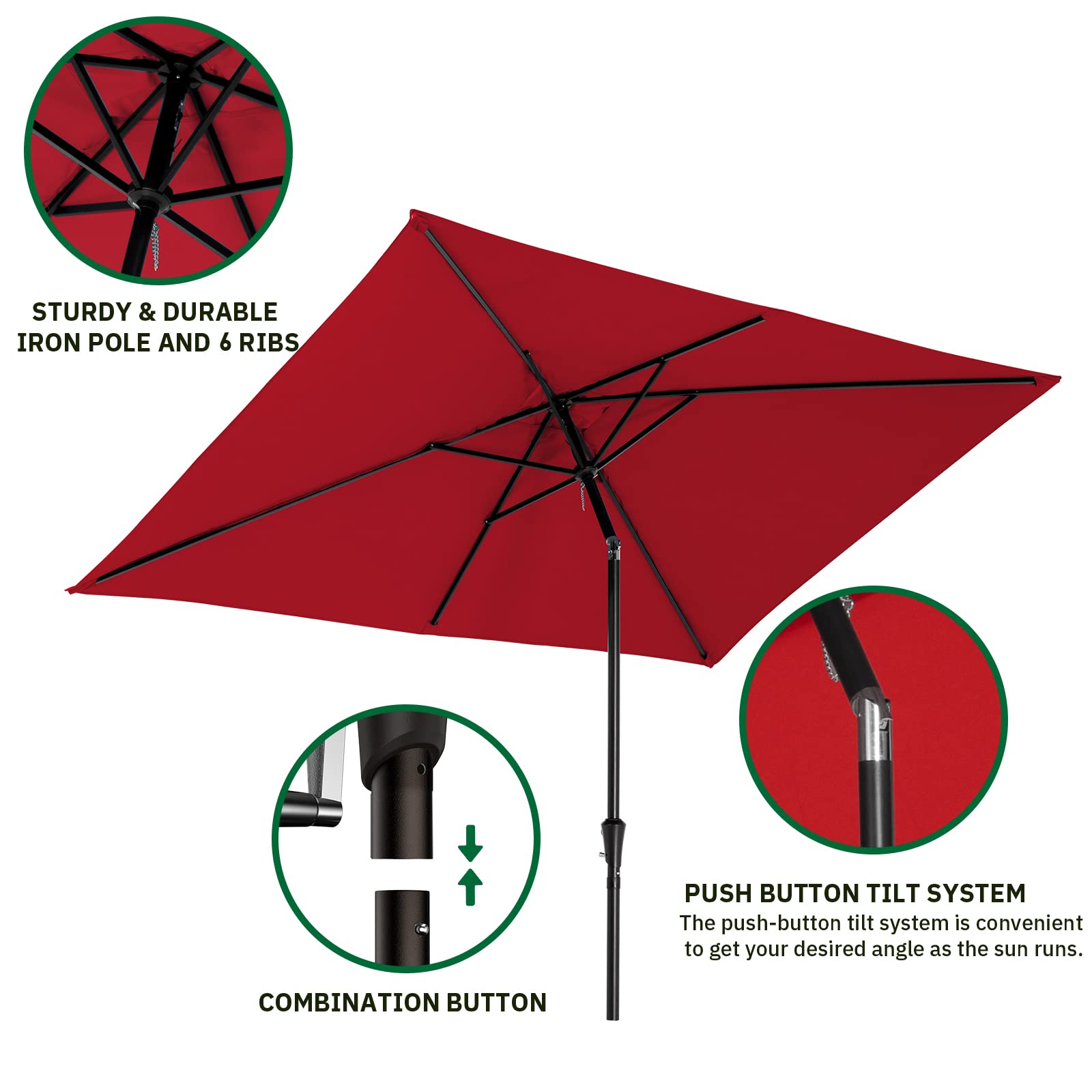 MEWAY 6.6 x 10ft Outdoor Patio Umbrella with Tilt & Crank - UV Protection Sunshade for Garden, Pool, Deck, Backyard - Heavy Duty Rectangular Market Umbrella (Red) | Perfect for Outdoor Dining, Lounging & Sun Protection